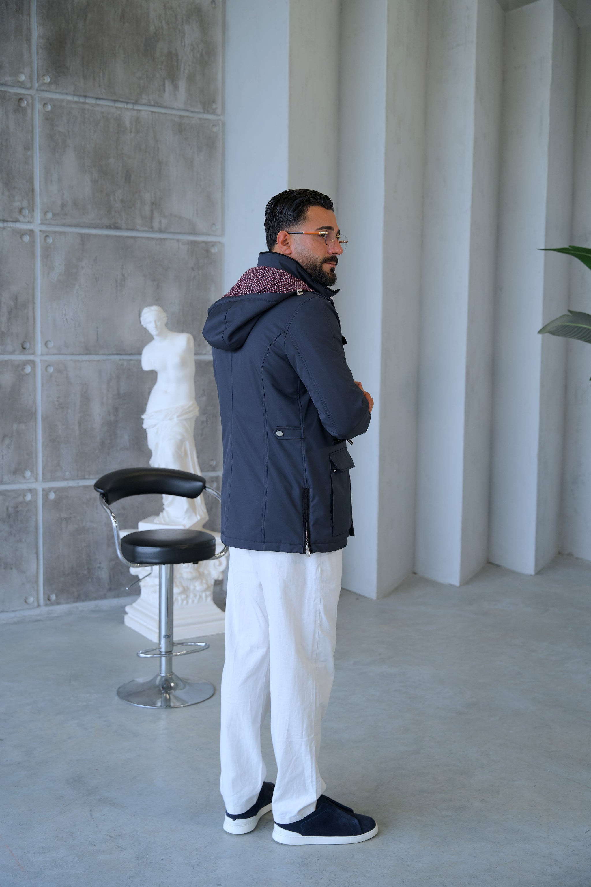 Men's Waterproof Hooded Jacket with Rabbit Fur Trim