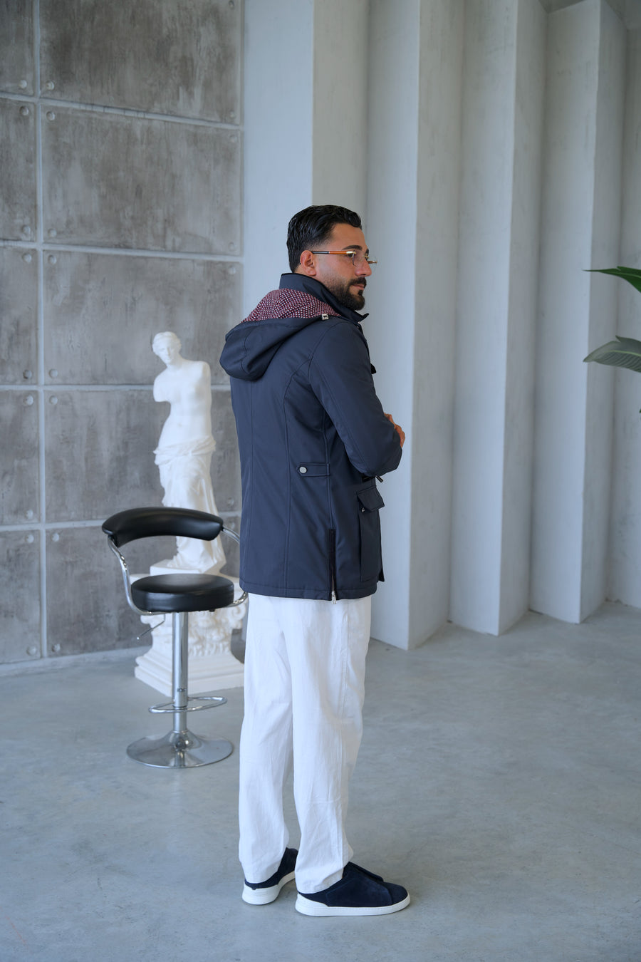 Men's Waterproof Hooded Jacket with Rabbit Fur Trim