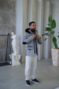 Cashmere Stylish Hooded Jacket with Knitted Lining and Rabbit Fur Trim