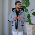 Cashmere Stylish Hooded Jacket with Knitted Lining and Rabbit Fur Trim