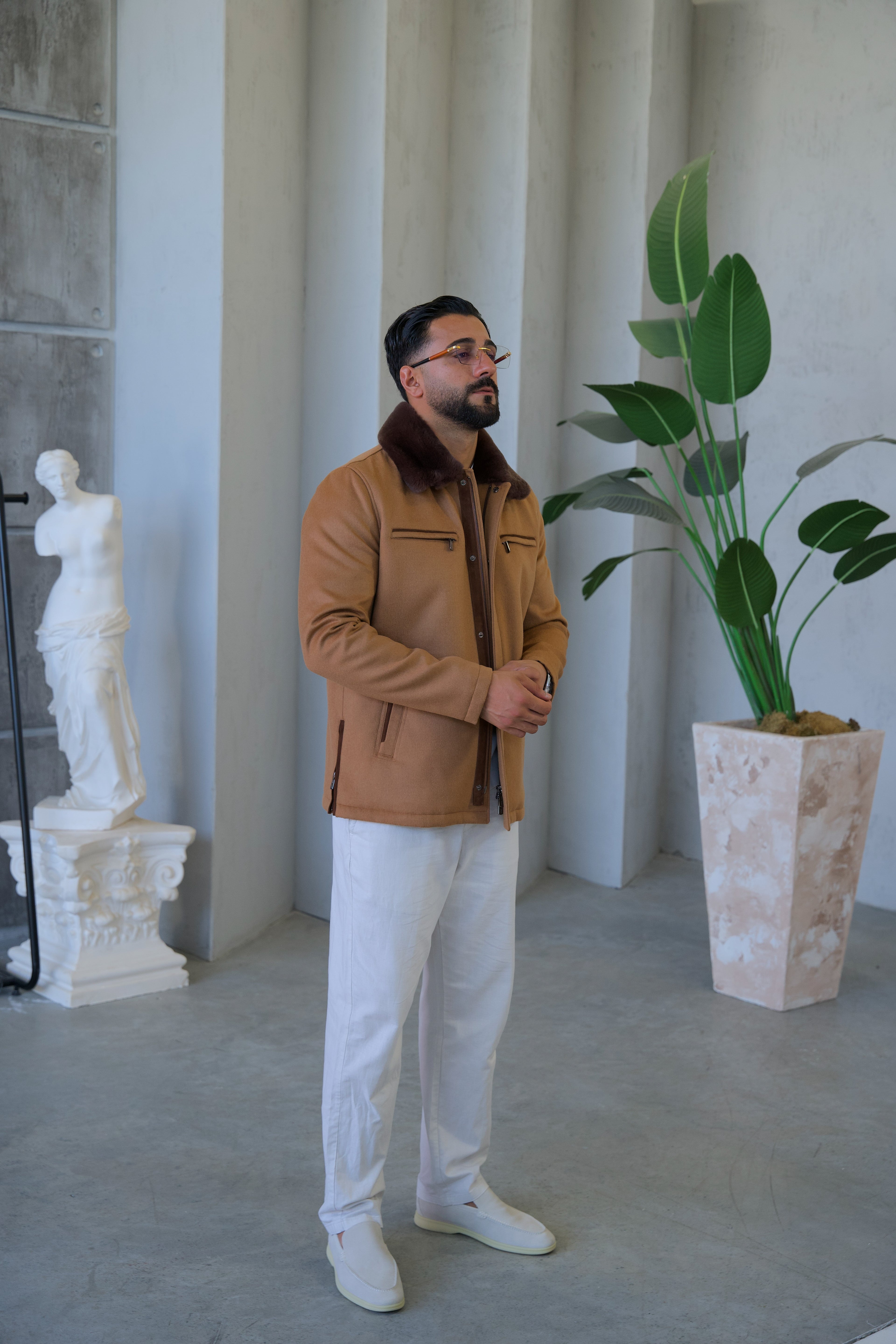 Men's Cashmere Jacket with Rabbit Fur Details