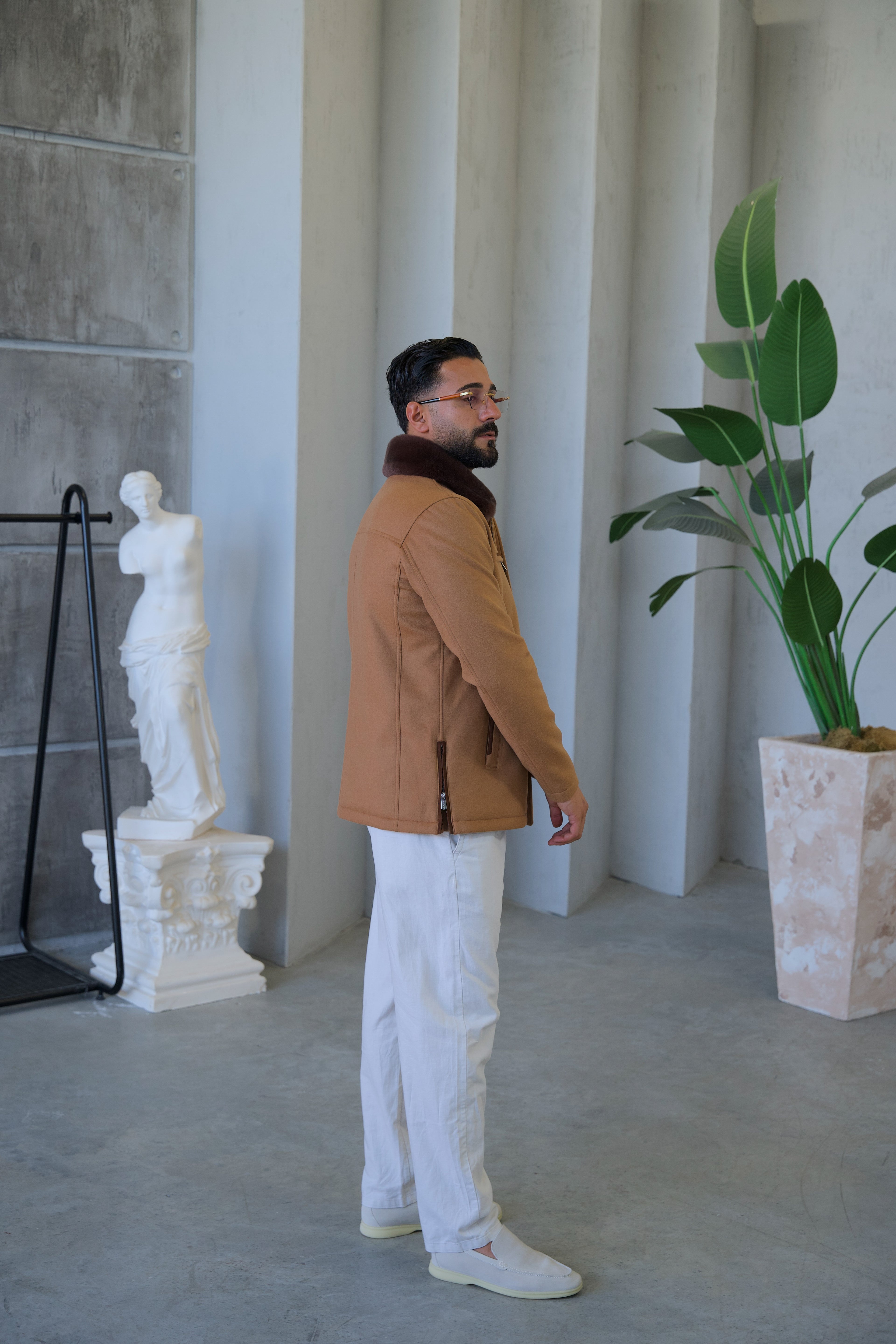 Men's Cashmere Jacket with Rabbit Fur Details