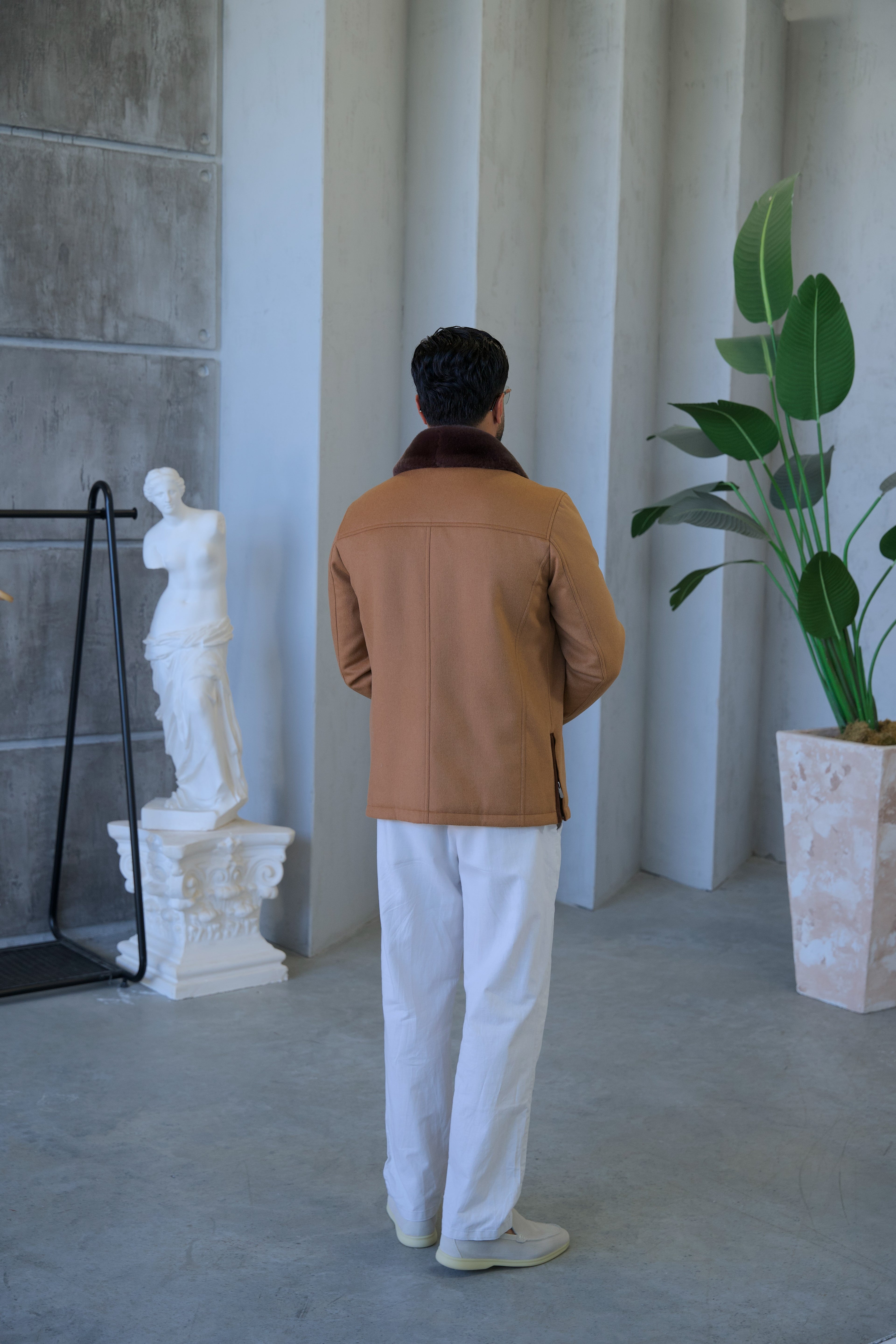 Men's Cashmere Jacket with Rabbit Fur Details