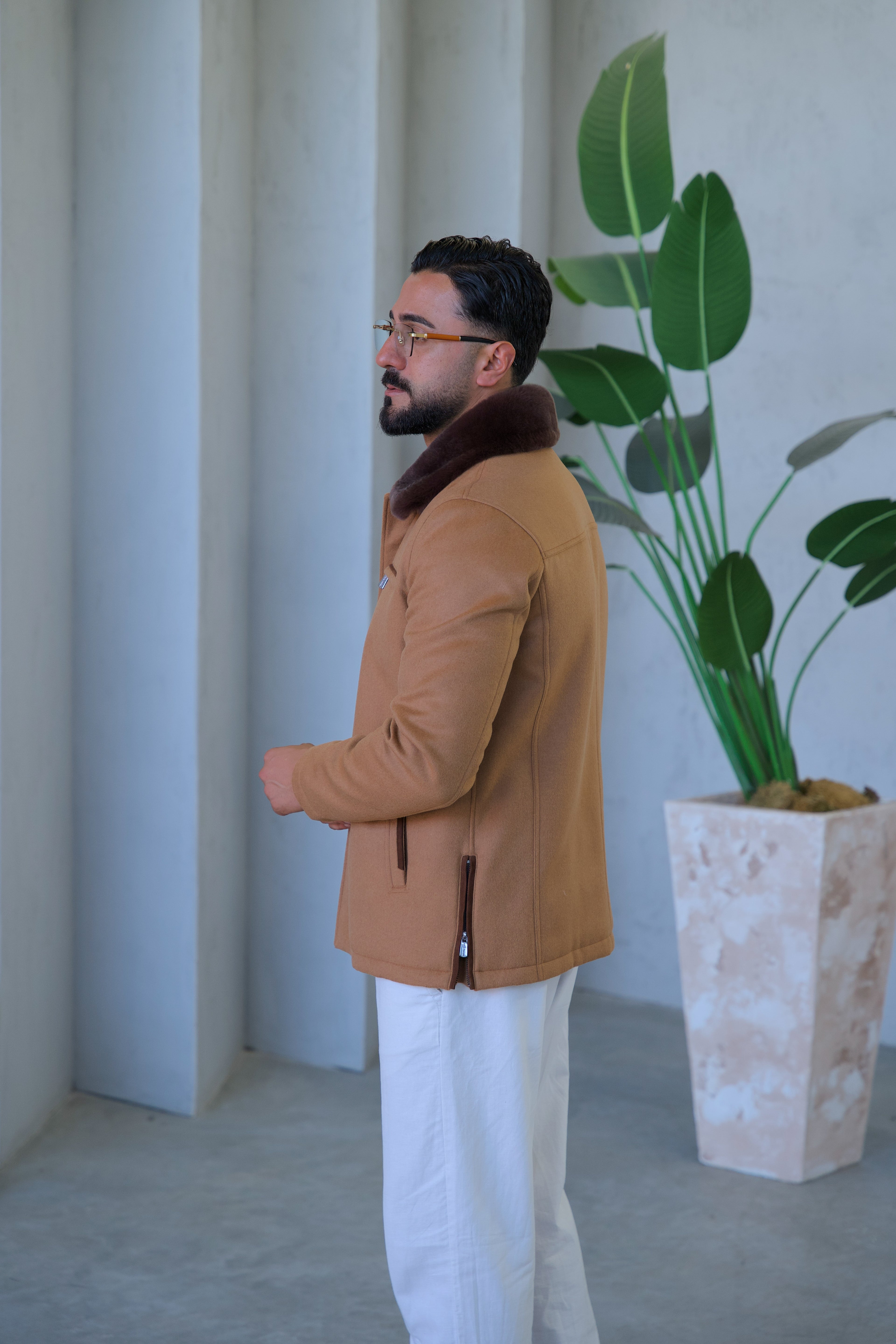 Men's Cashmere Jacket with Rabbit Fur Details