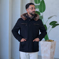 Cashmere Stylish Hooded Jacket with Knitted Lining and Rabbit Fur Trim