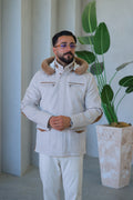 Cashmere Stylish Hooded Jacket with Knitted Lining and Rabbit Fur Trim