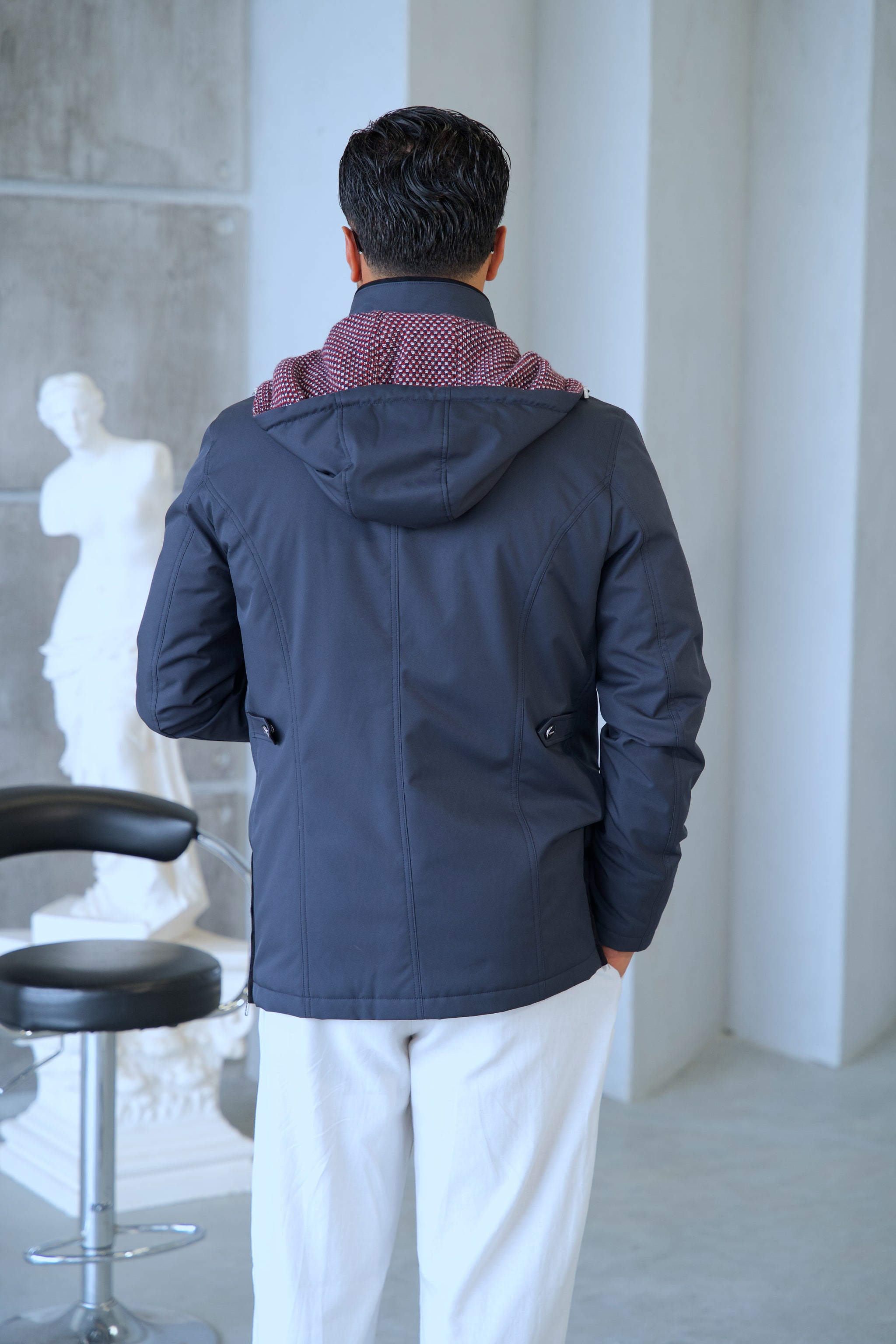 Men's Waterproof Hooded Jacket with Rabbit Fur Trim