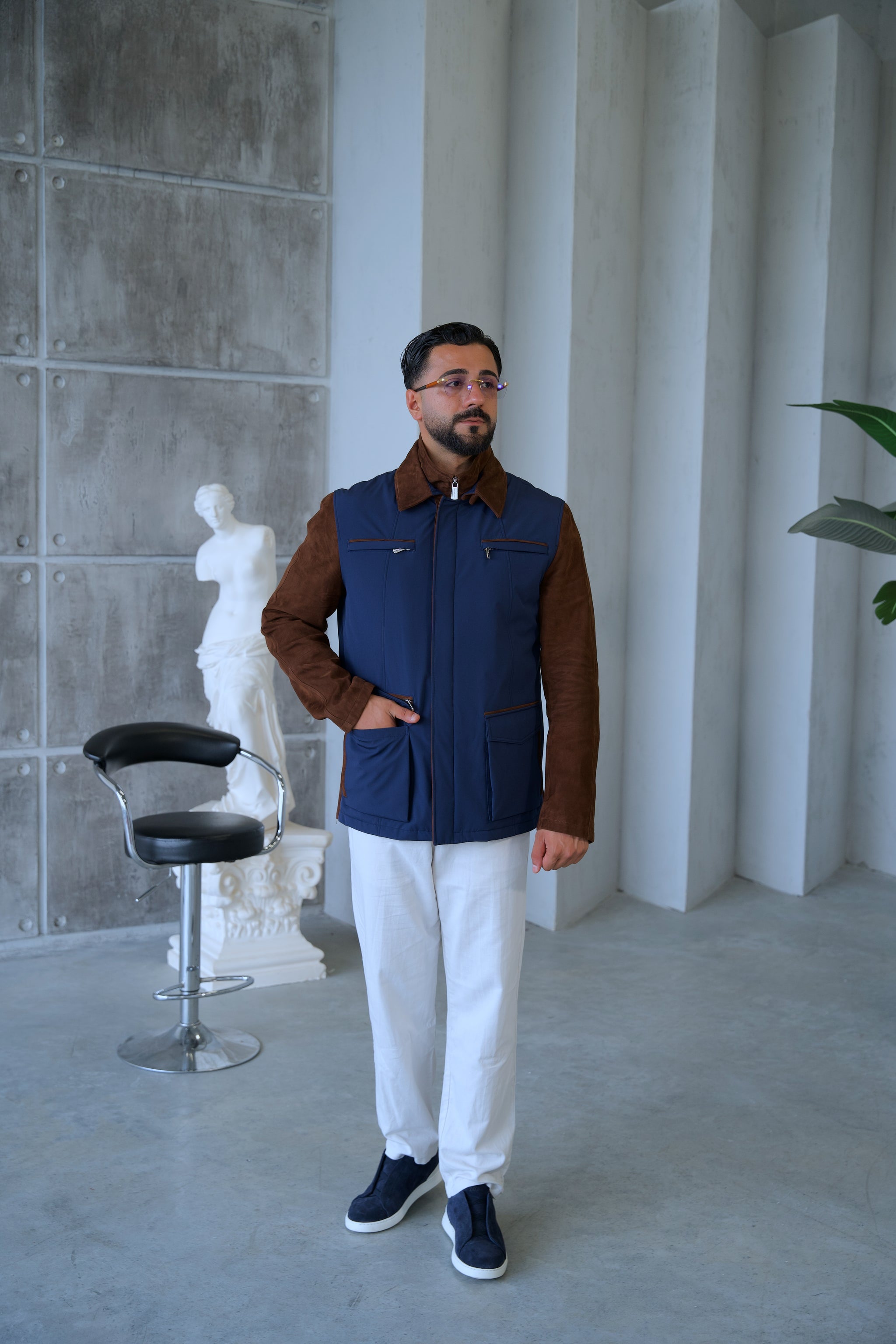 Waterproof and Suede Leather Fabric Men's Jacket