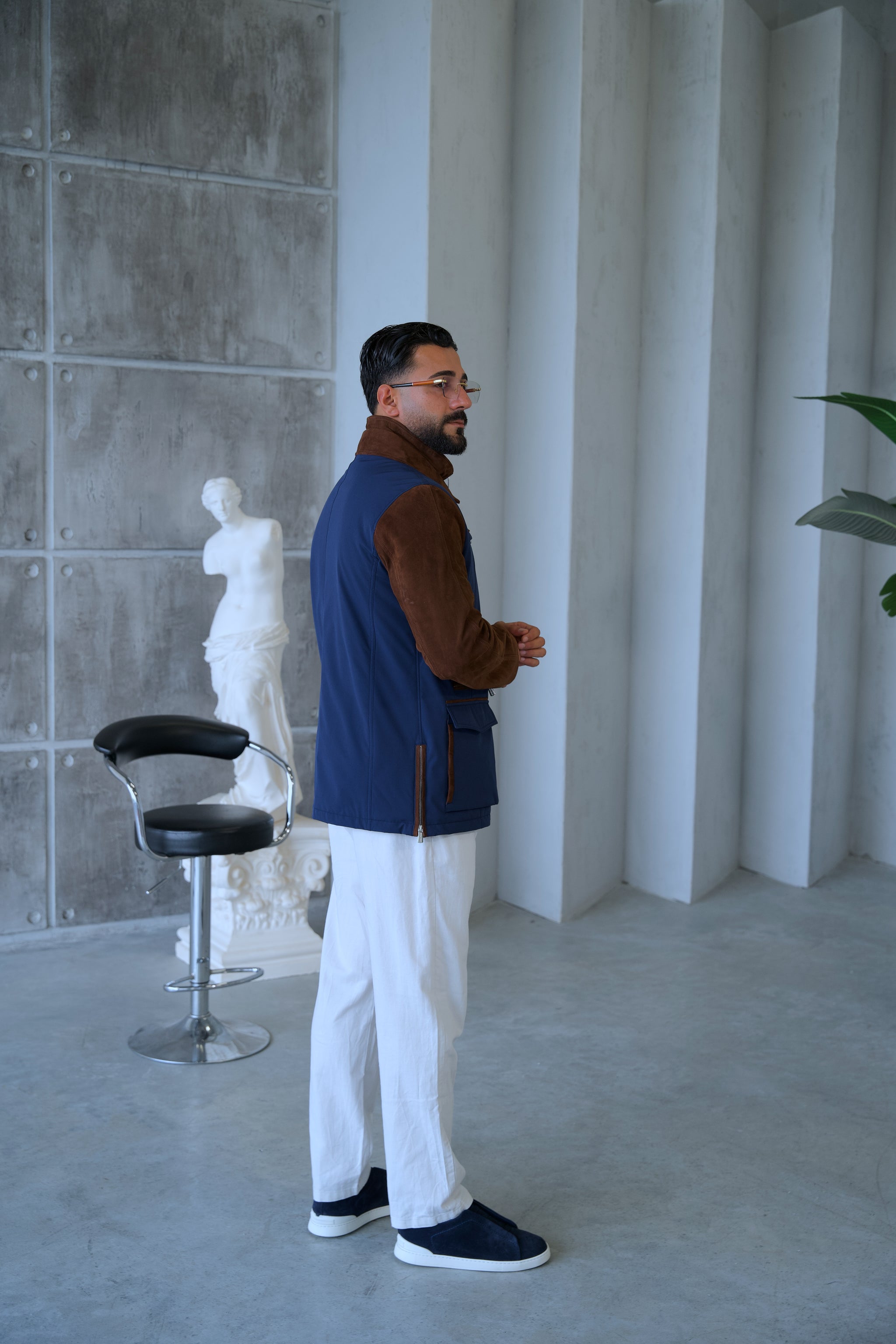 Waterproof and Suede Leather Fabric Men's Jacket