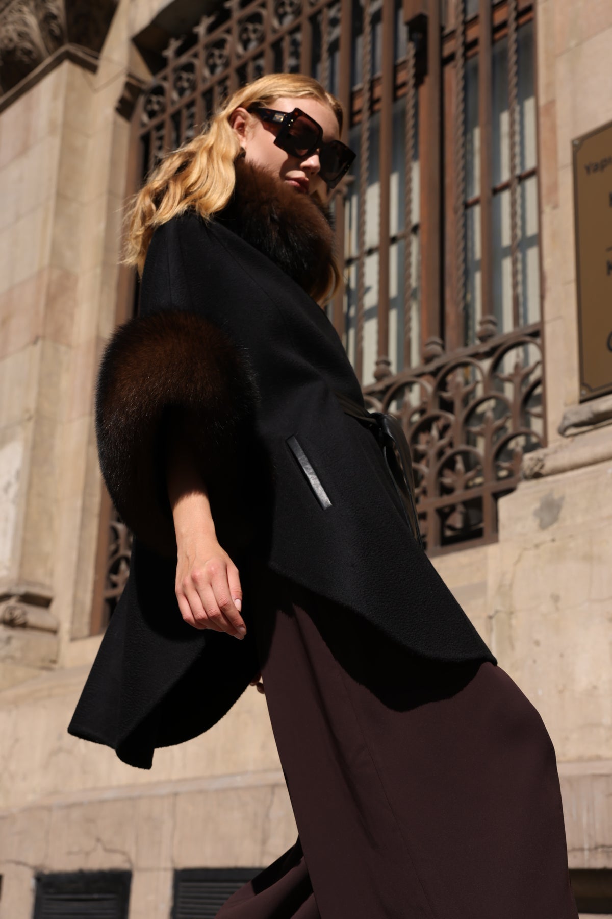 FOX TRIMMED CASHMERE COAT -1337