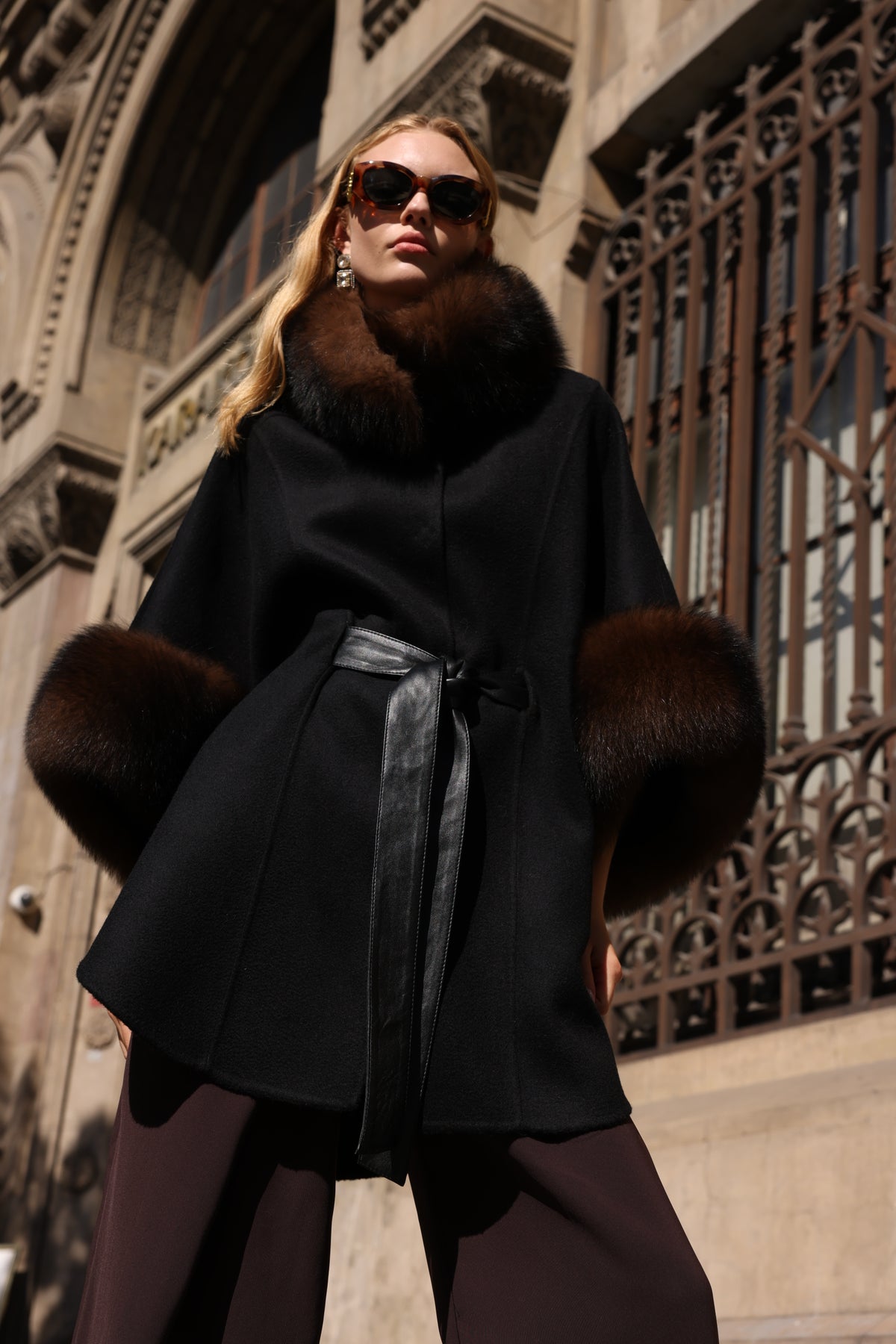 FOX TRIMMED CASHMERE COAT -1337