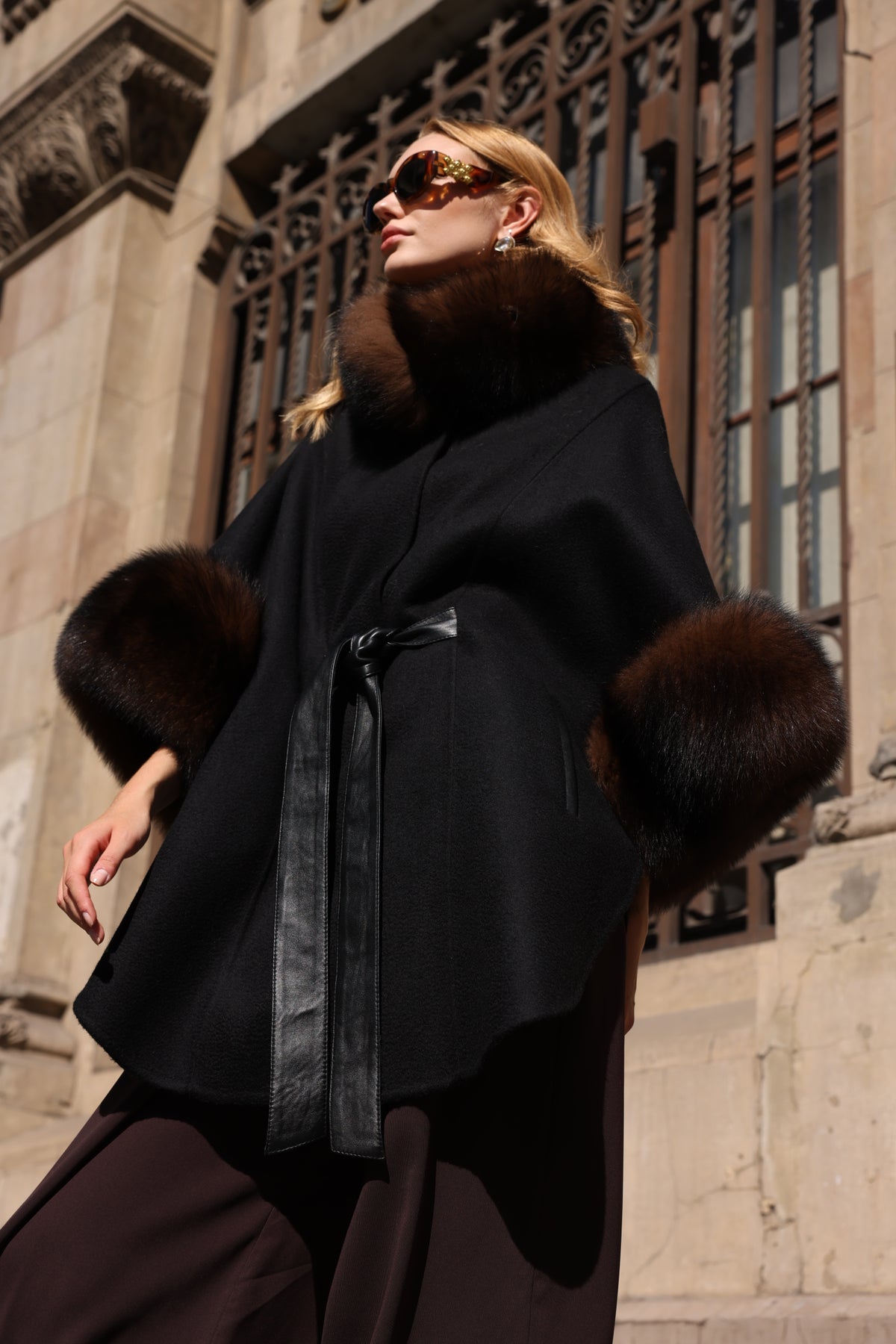 FOX TRIMMED CASHMERE COAT -1337