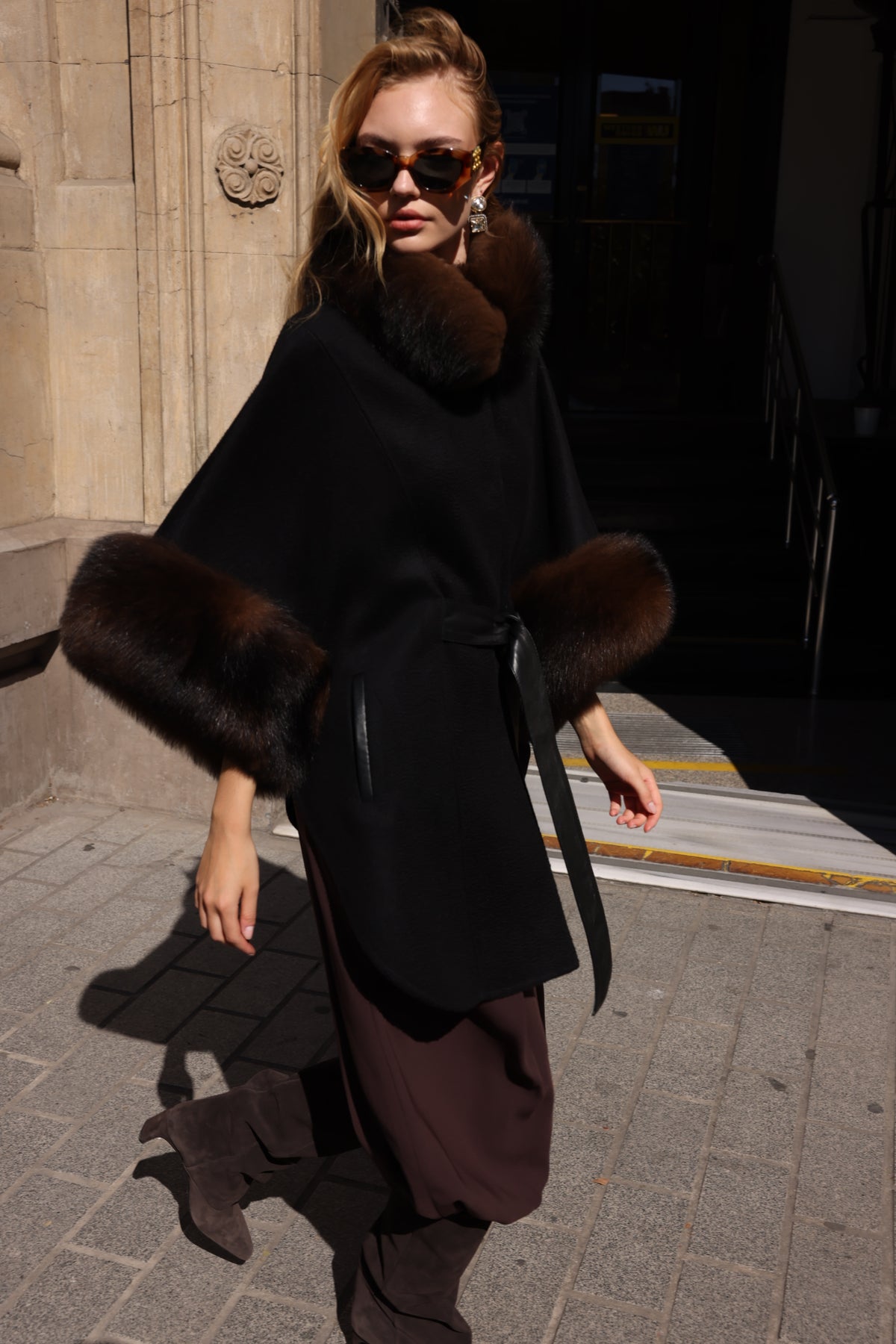 FOX TRIMMED CASHMERE COAT -1337