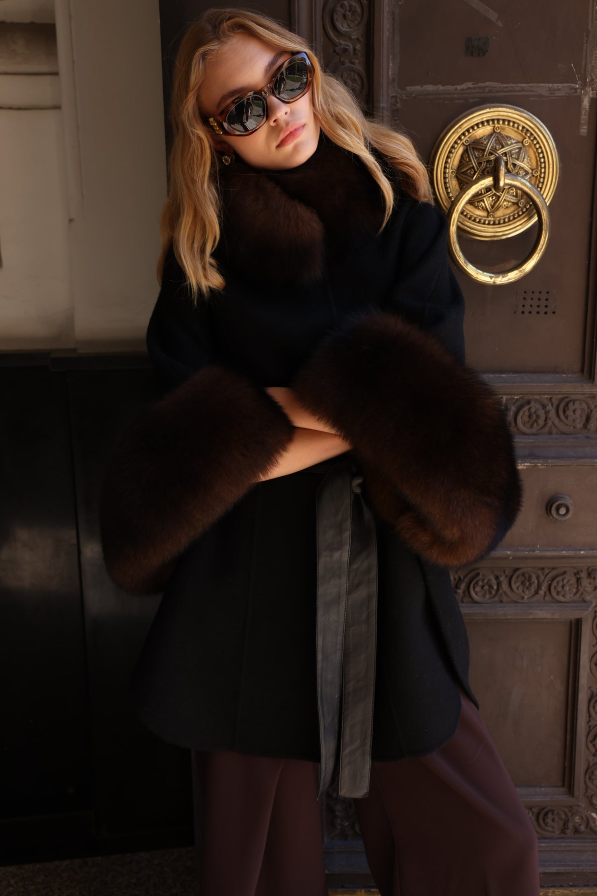 FOX TRIMMED CASHMERE COAT -1337