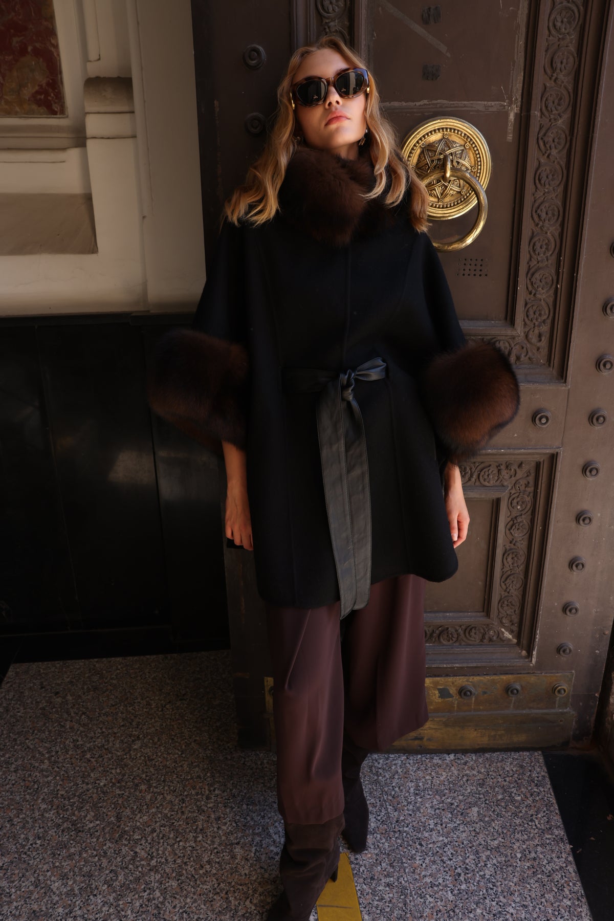 FOX TRIMMED CASHMERE COAT -1337