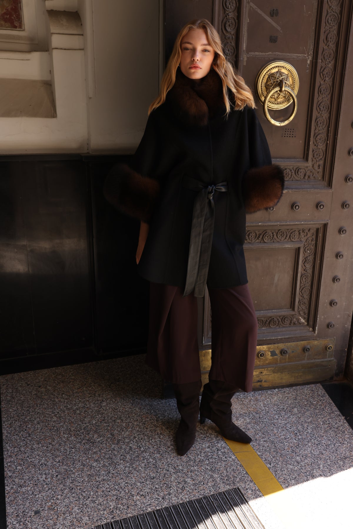 FOX TRIMMED CASHMERE COAT -1337