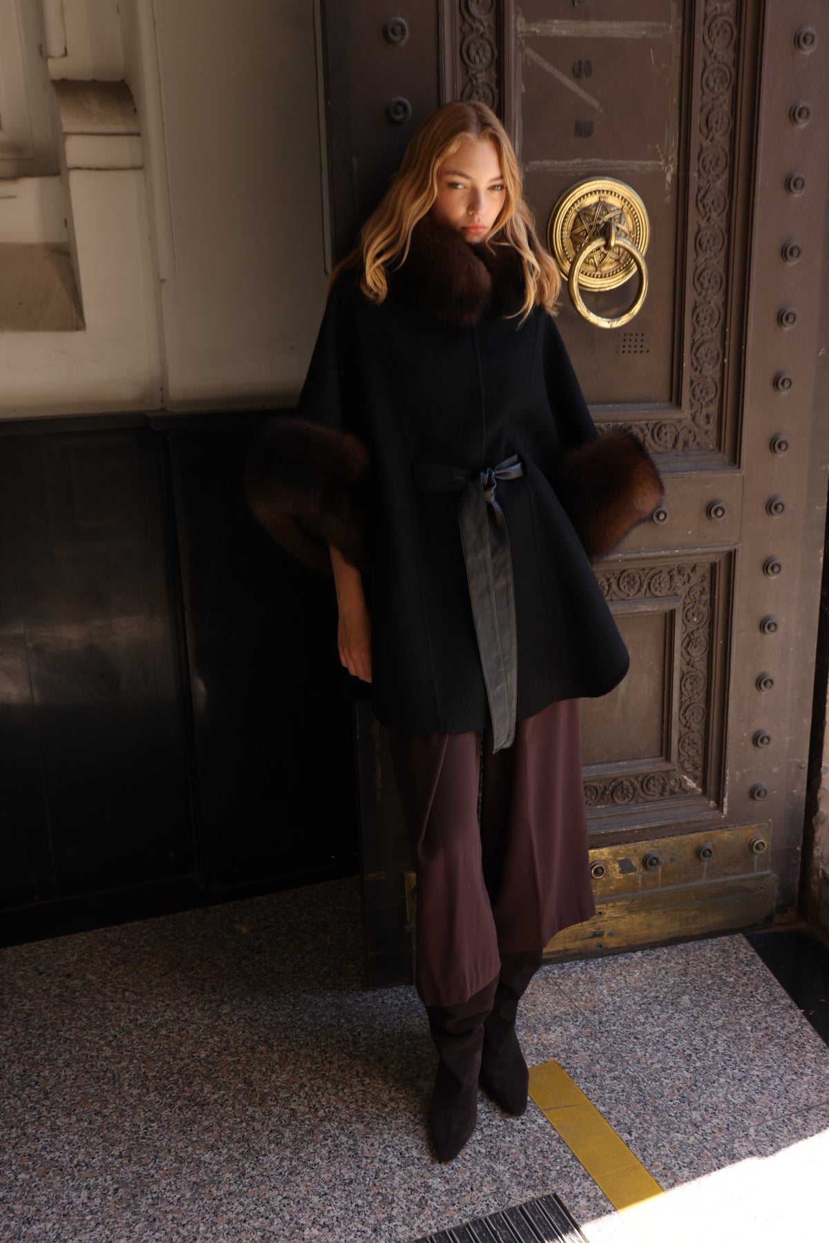 FOX TRIMMED CASHMERE COAT -1337