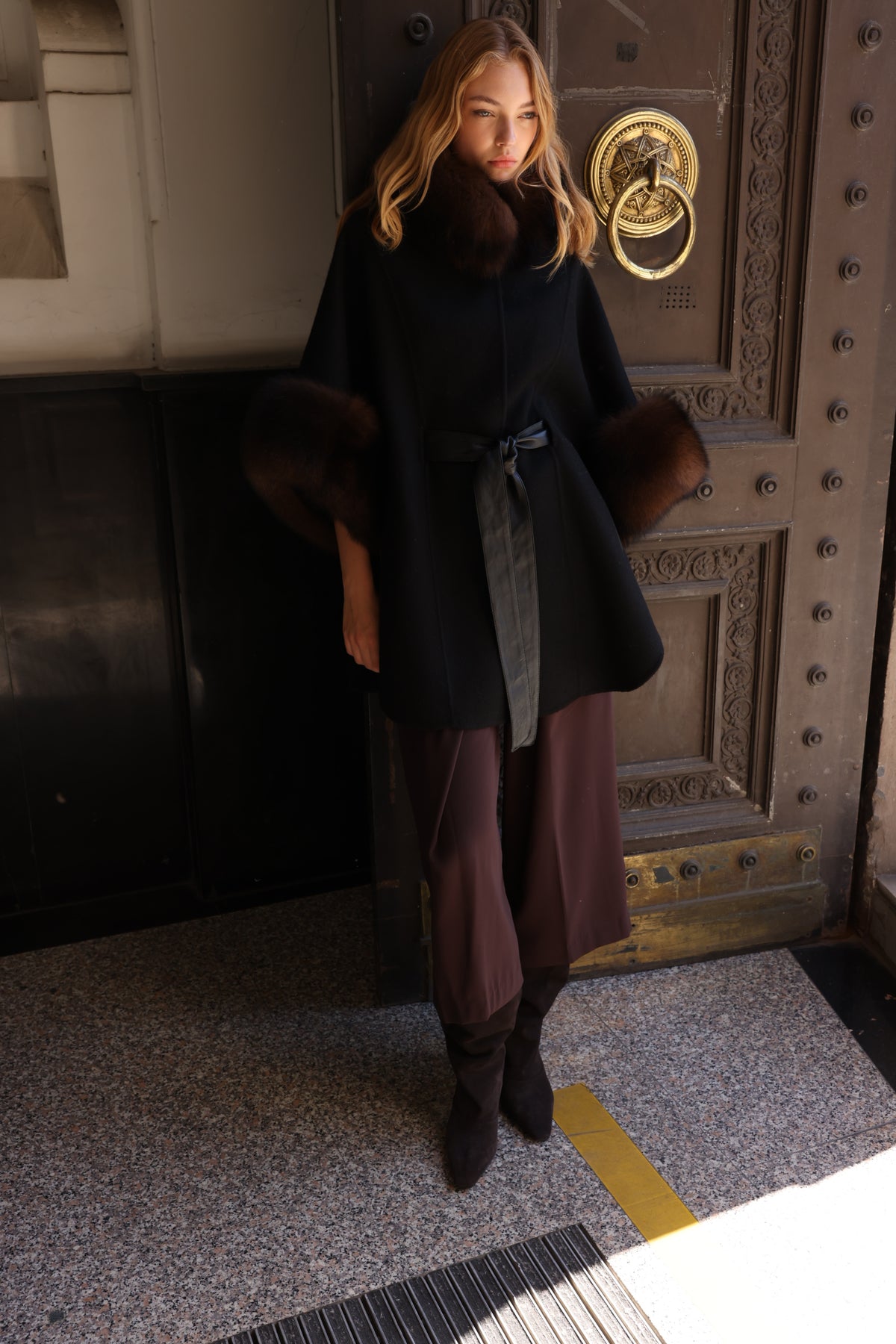 FOX TRIMMED CASHMERE COAT -1337
