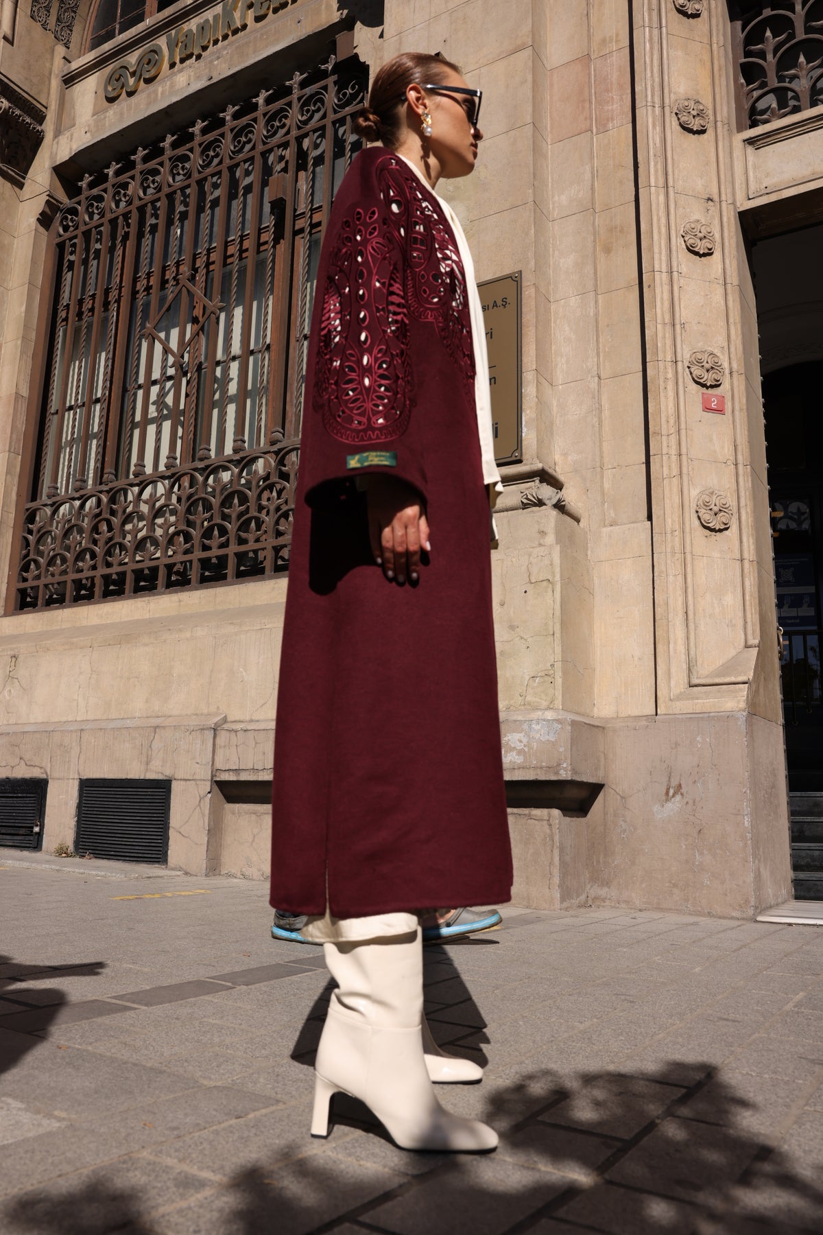 BURGUNDY EMBROIDERED ALPACA COAT -9687