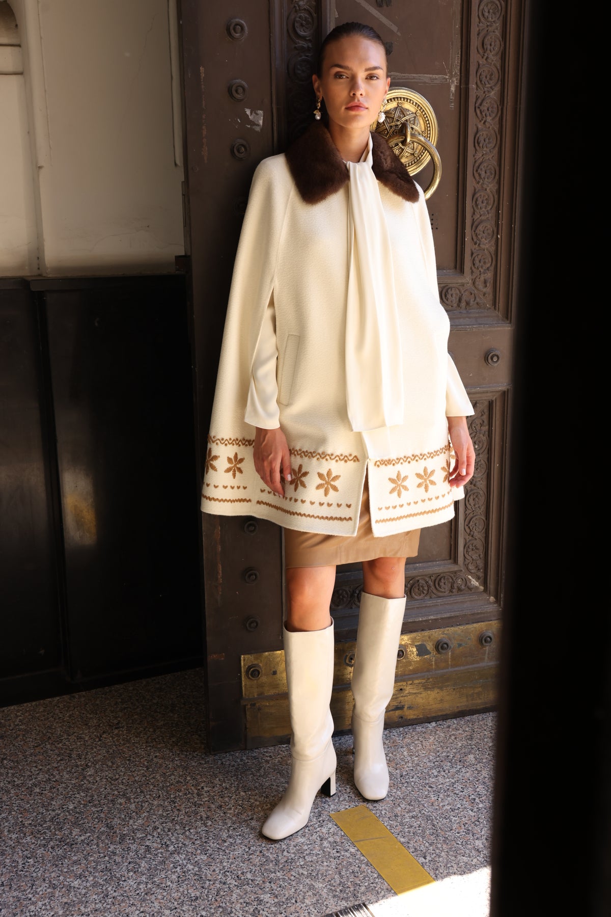 WHITE EMBROIDERED ALPACA MINK FUR JACKET -9688