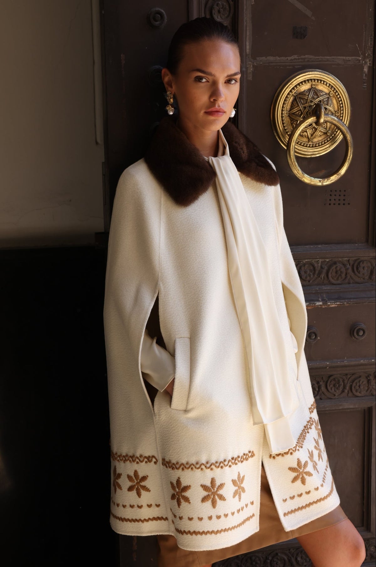 WHITE EMBROIDERED ALPACA MINK FUR JACKET -9688