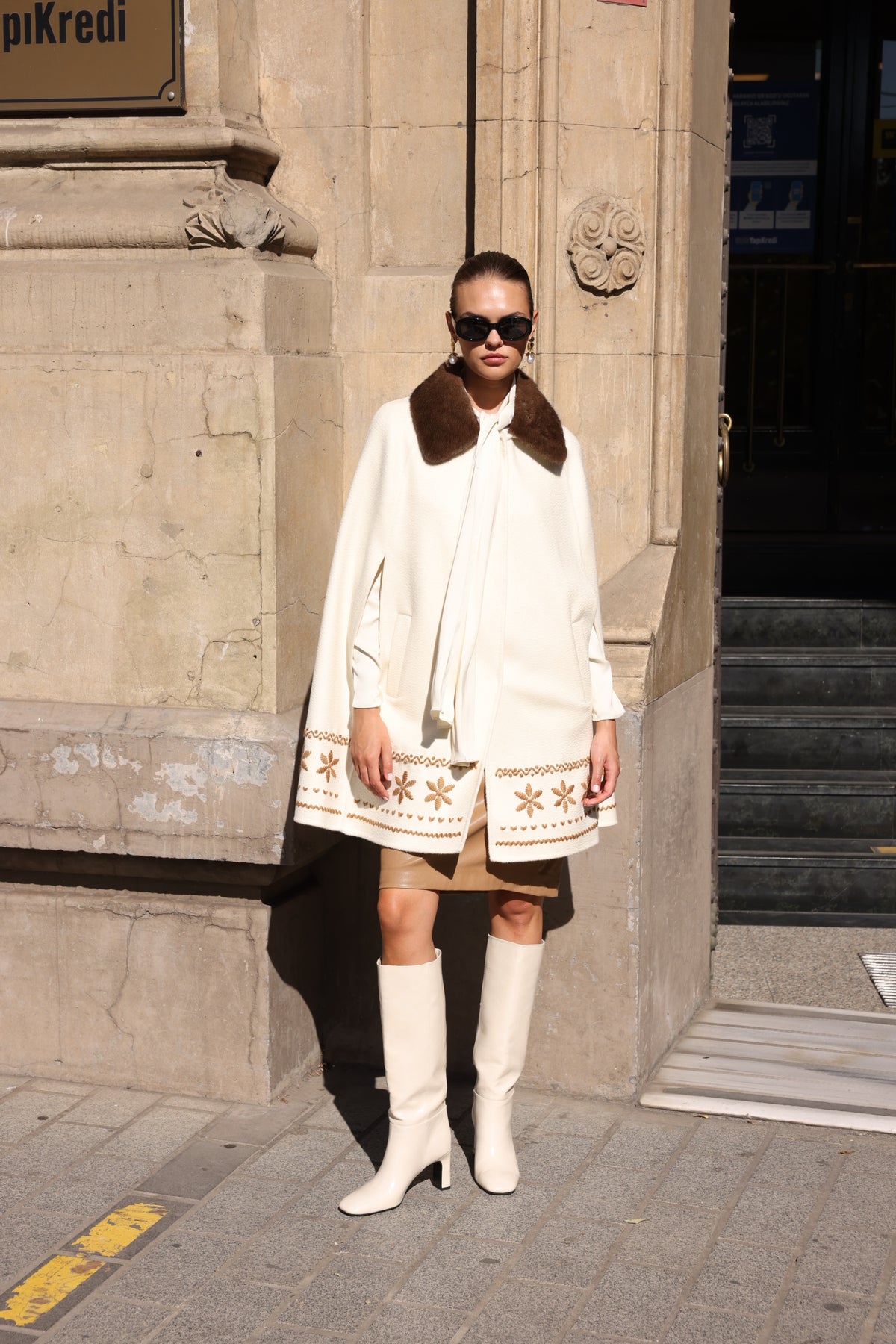 WHITE EMBROIDERED ALPACA MINK FUR JACKET -9688