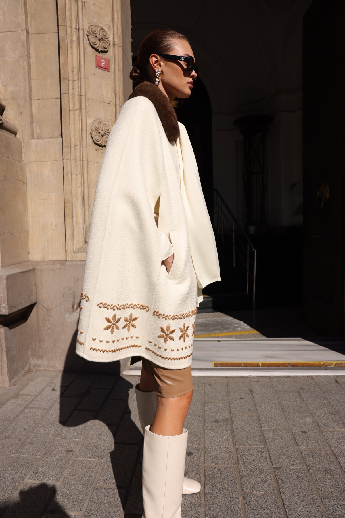 WHITE EMBROIDERED ALPACA MINK FUR JACKET -9688
