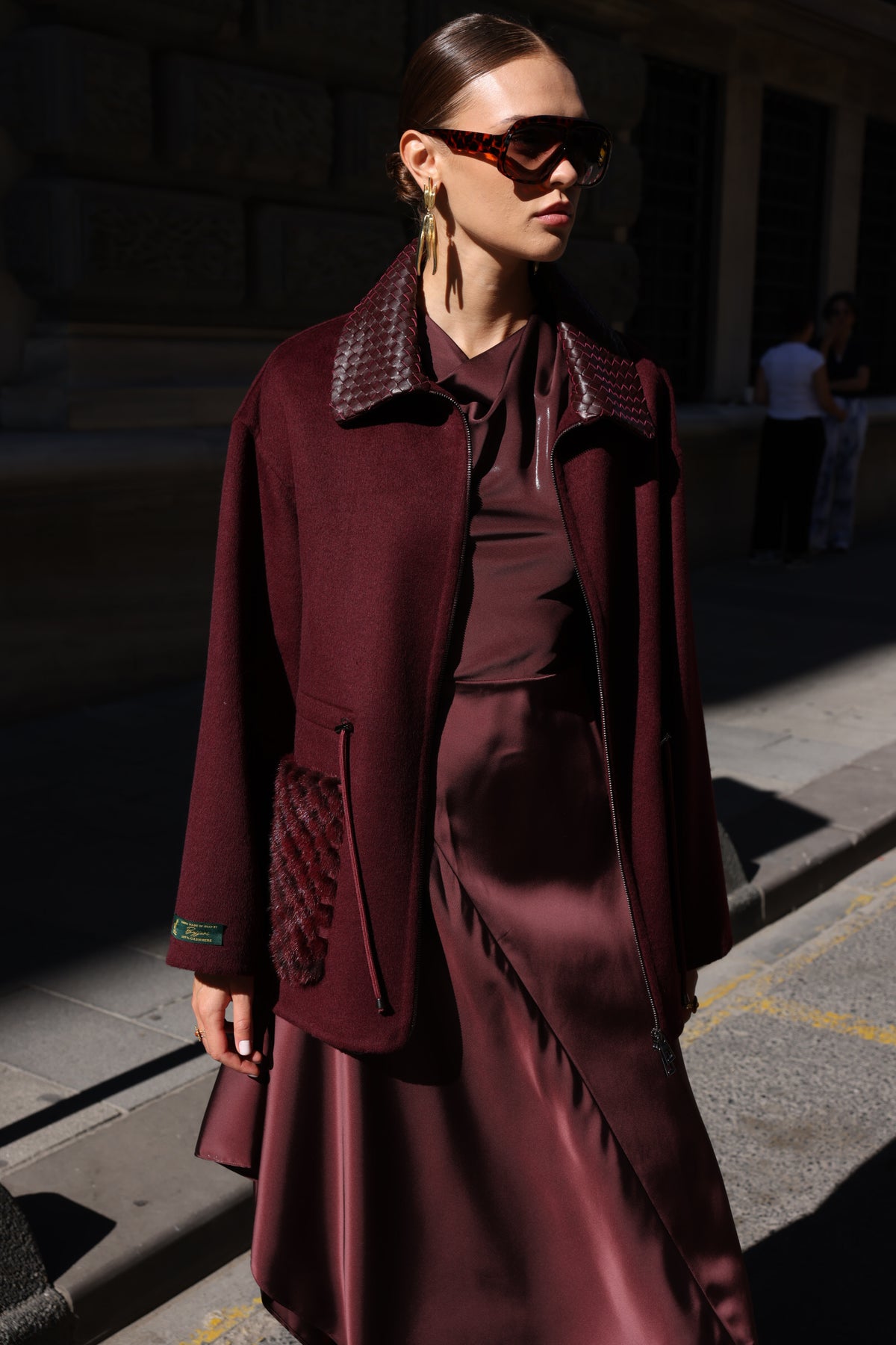 BURGUNDY ALPACA MINK JACKET-3917F