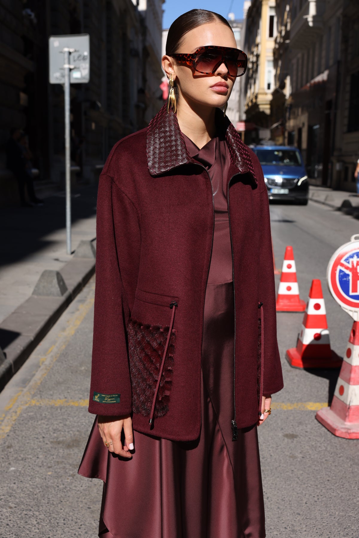 BURGUNDY ALPACA MINK JACKET-3917F