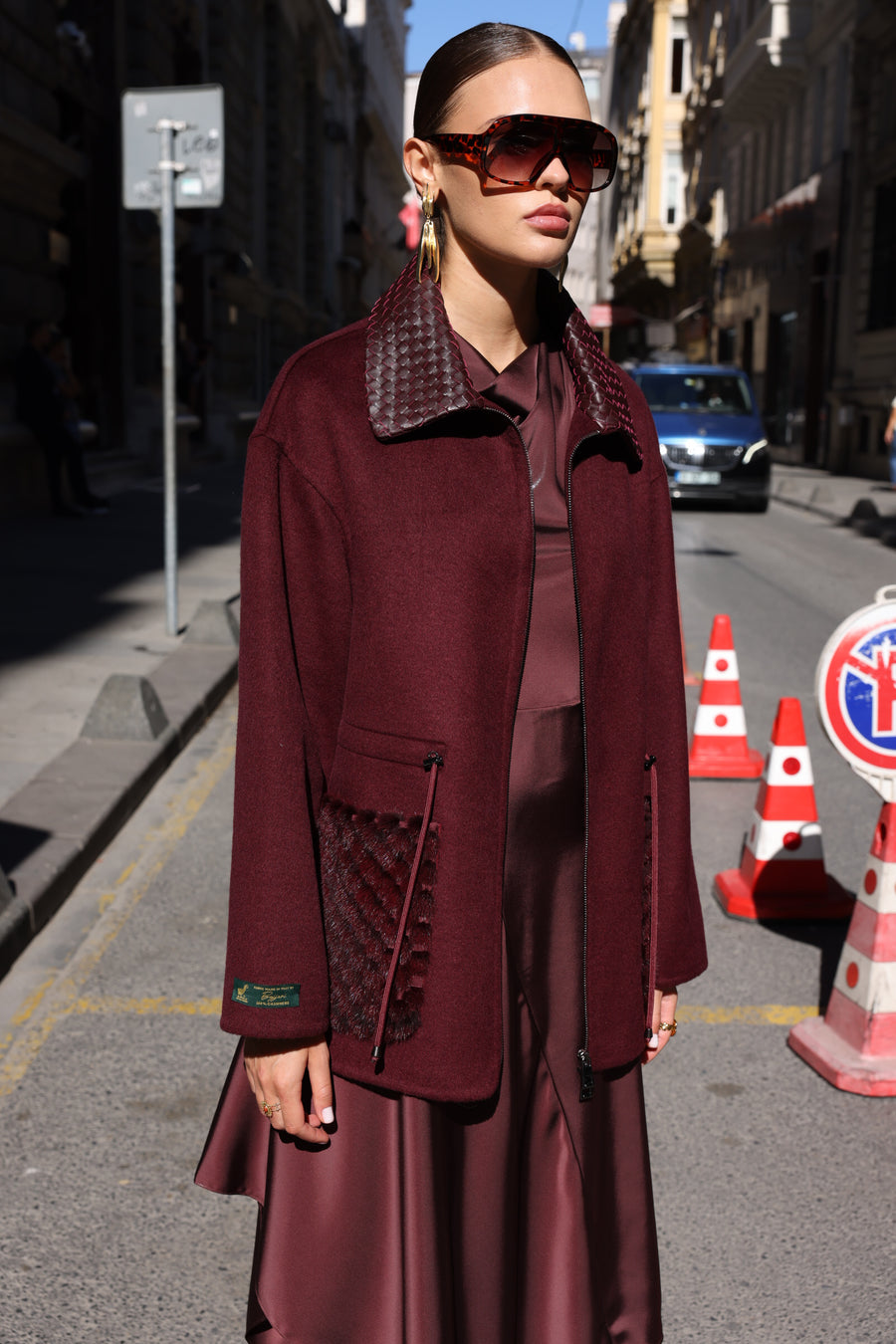 BURGUNDY ALPACA MINK JACKET-3917F