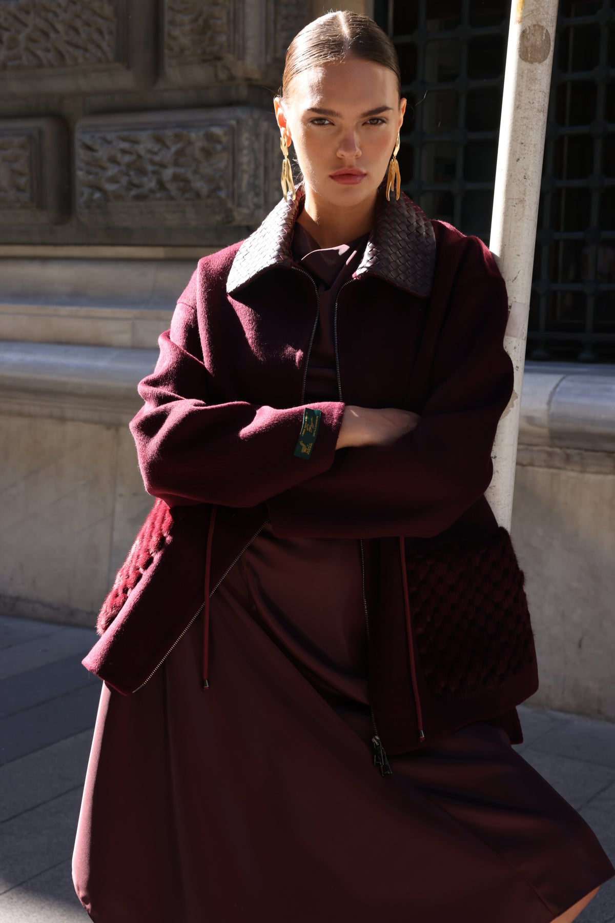 BURGUNDY ALPACA MINK JACKET-3917F