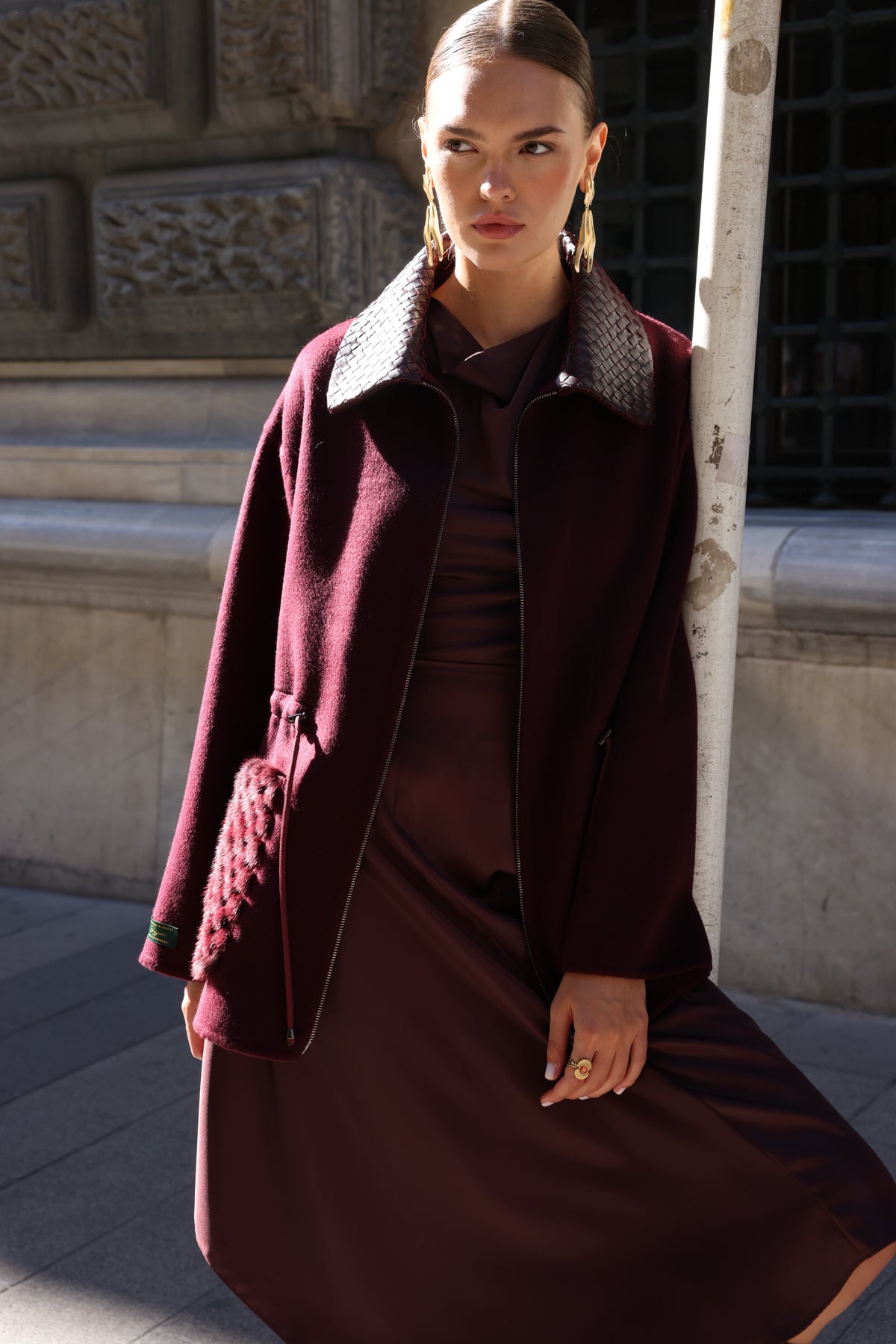 BURGUNDY ALPACA MINK JACKET-3917F