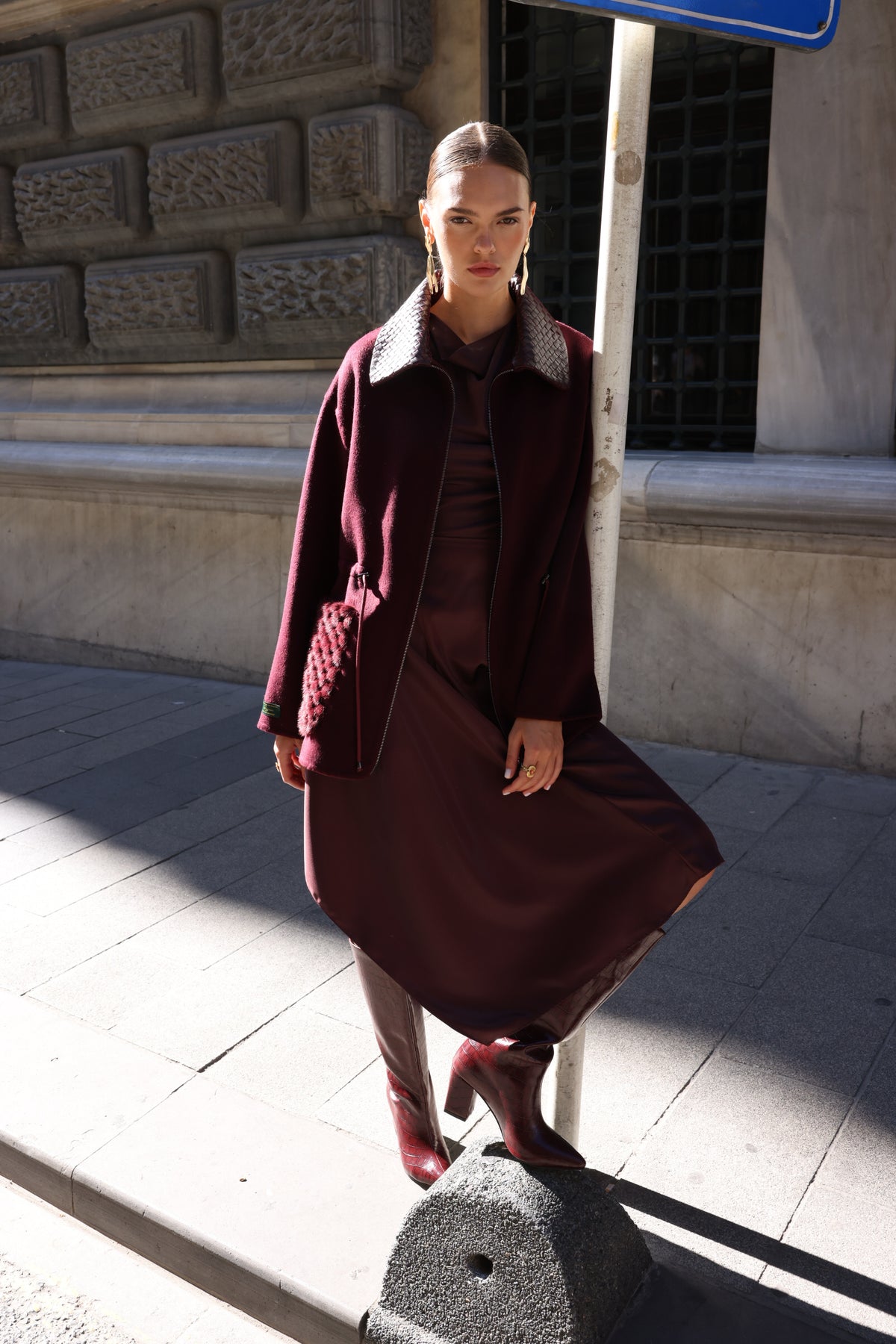 BURGUNDY ALPACA MINK JACKET-3917F