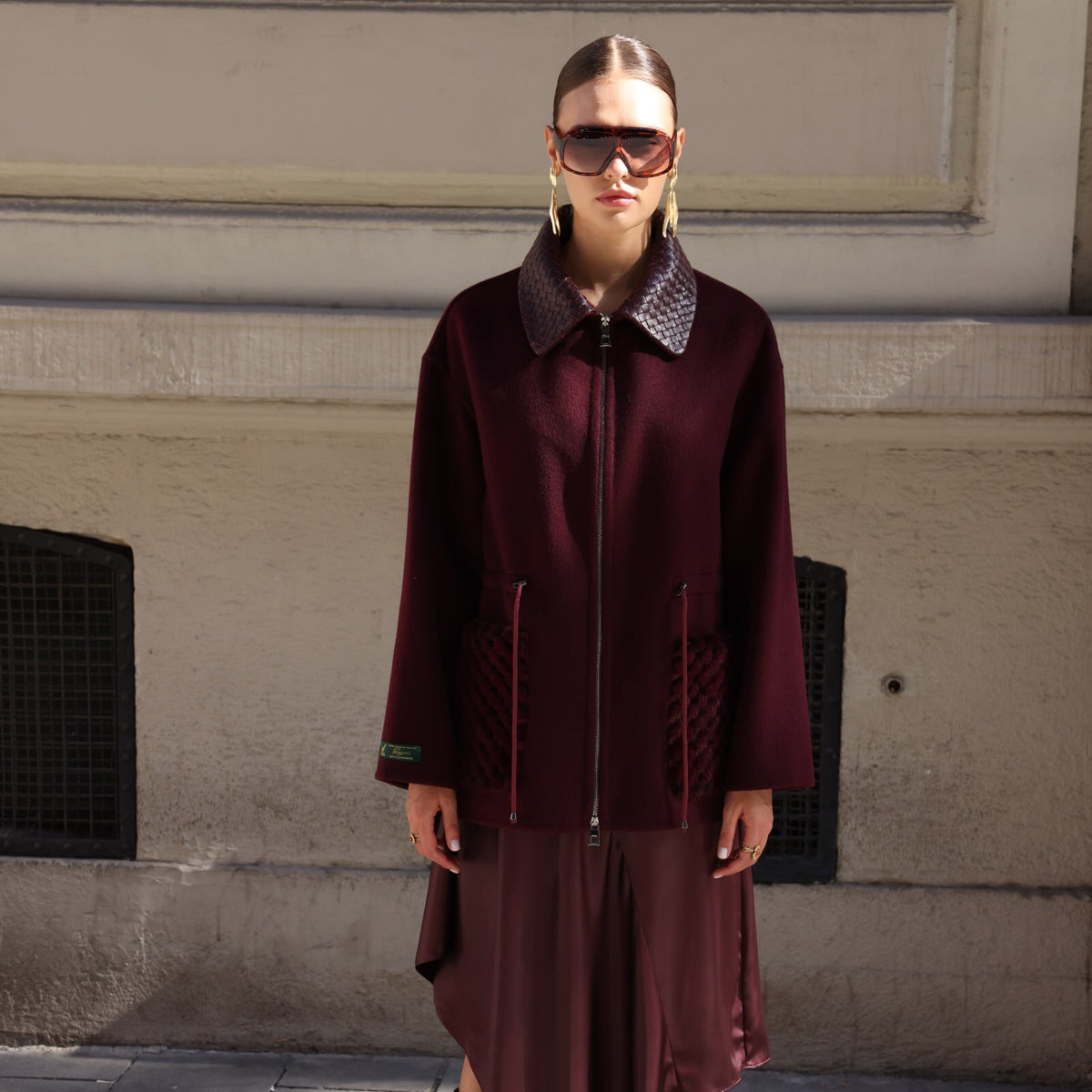 BURGUNDY ALPACA MINK JACKET-3917F