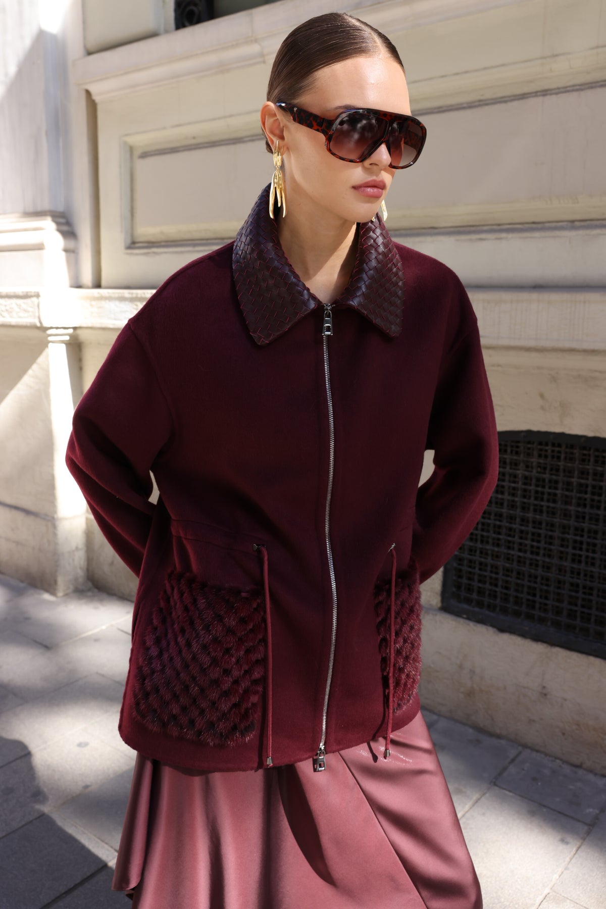 BURGUNDY ALPACA MINK JACKET-3917F