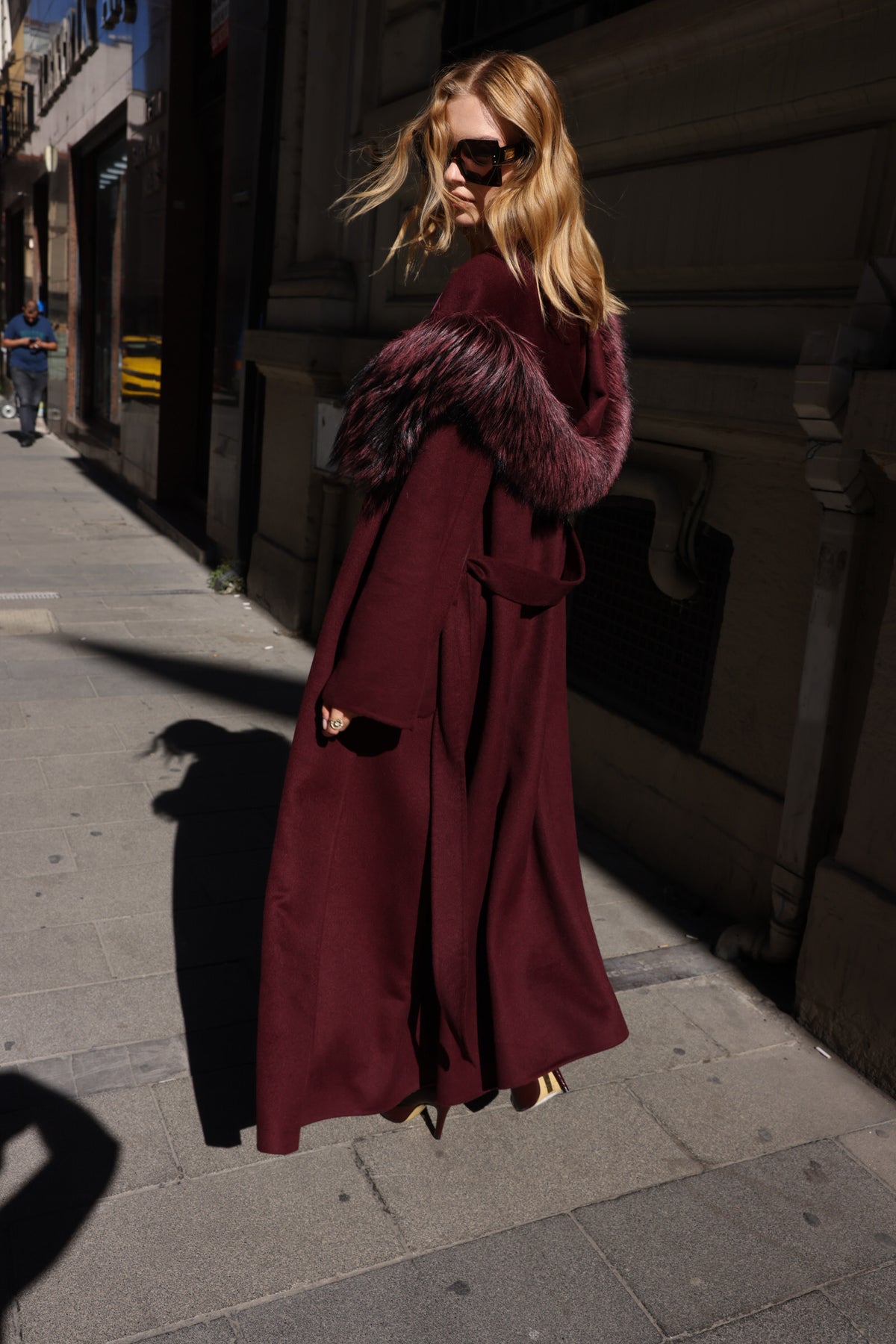 BURGUNDY ALPACA FOX FUR COAT- 9022