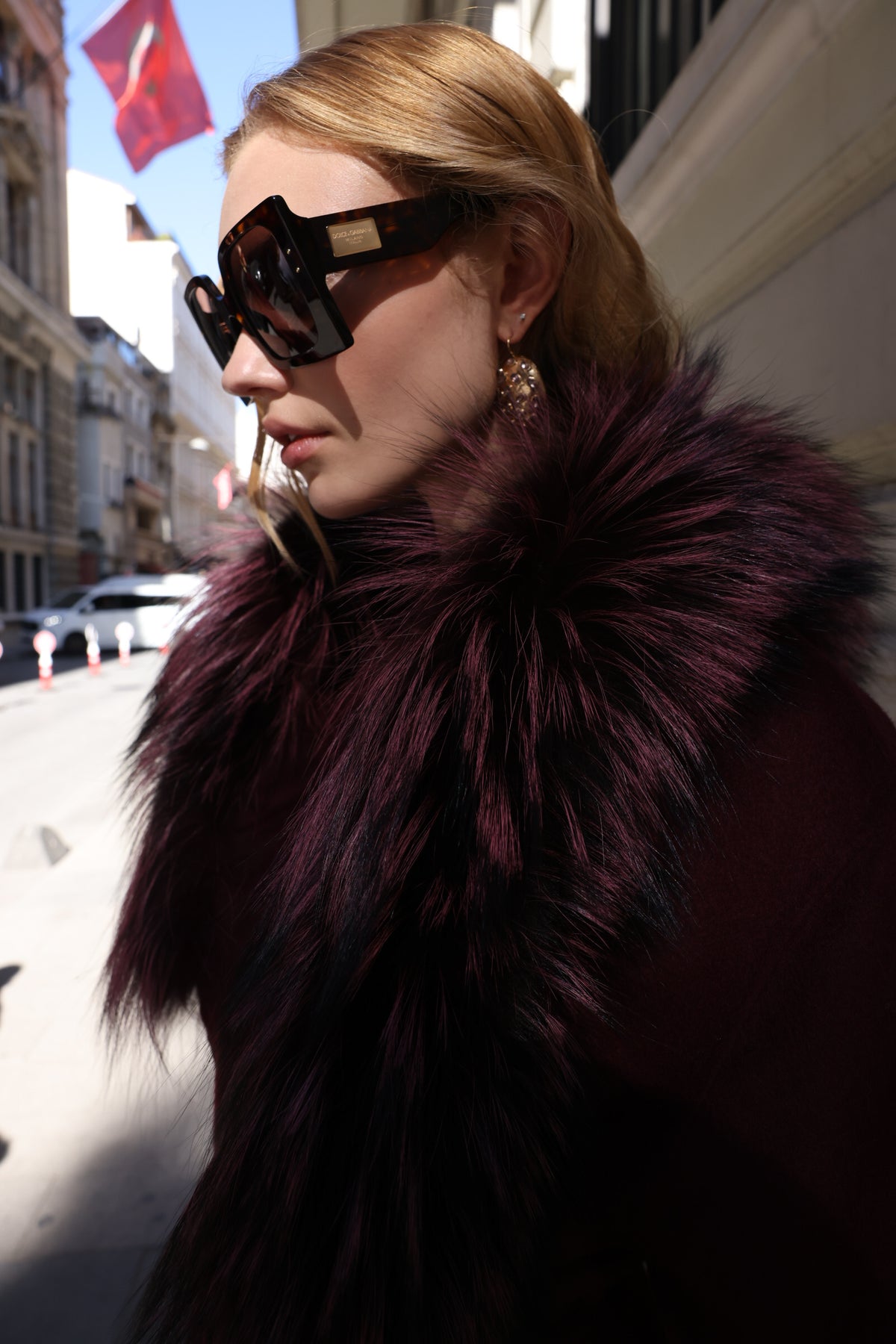 BURGUNDY ALPACA FOX FUR COAT- 9022