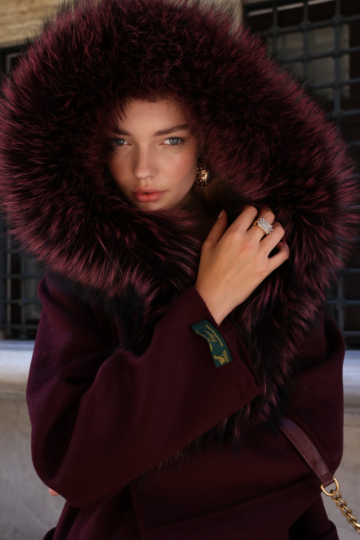 BURGUNDY ALPACA FOX FUR COAT- 9022
