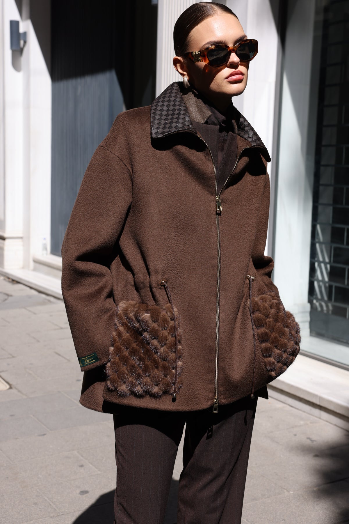 BROWN ALPACA MINK JACKET-3917F
