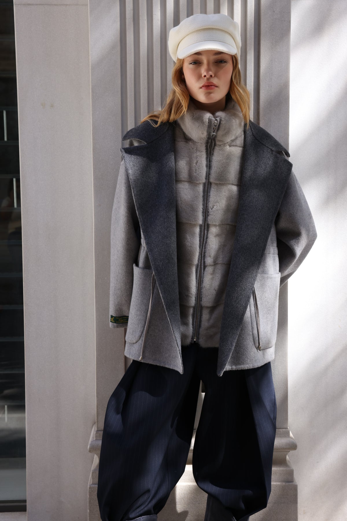 SMOKY PEARL GREY ALPACA MINK FUR VEST JACKET -9478