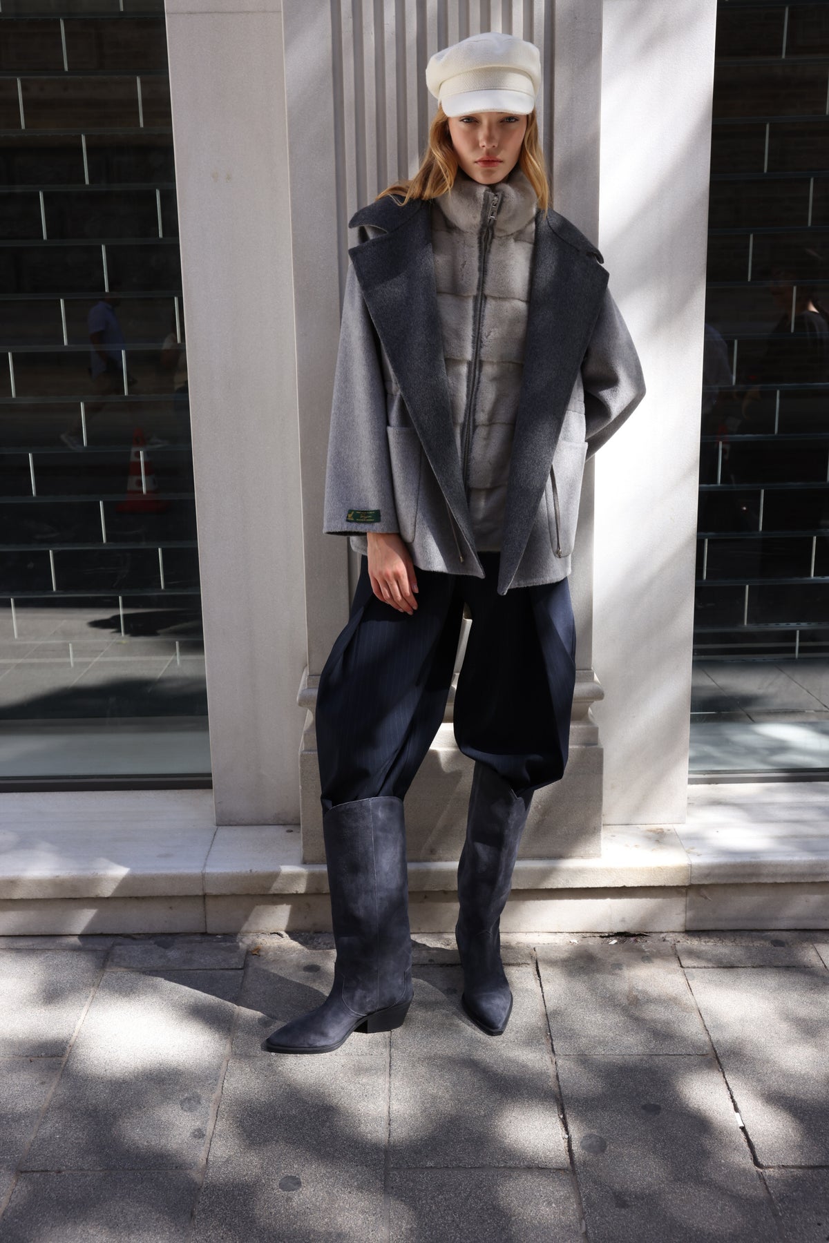 SMOKY PEARL GREY ALPACA MINK FUR VEST JACKET -9478