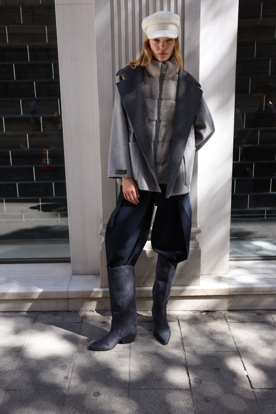 SMOKY PEARL GREY ALPACA MINK FUR VEST JACKET -9478
