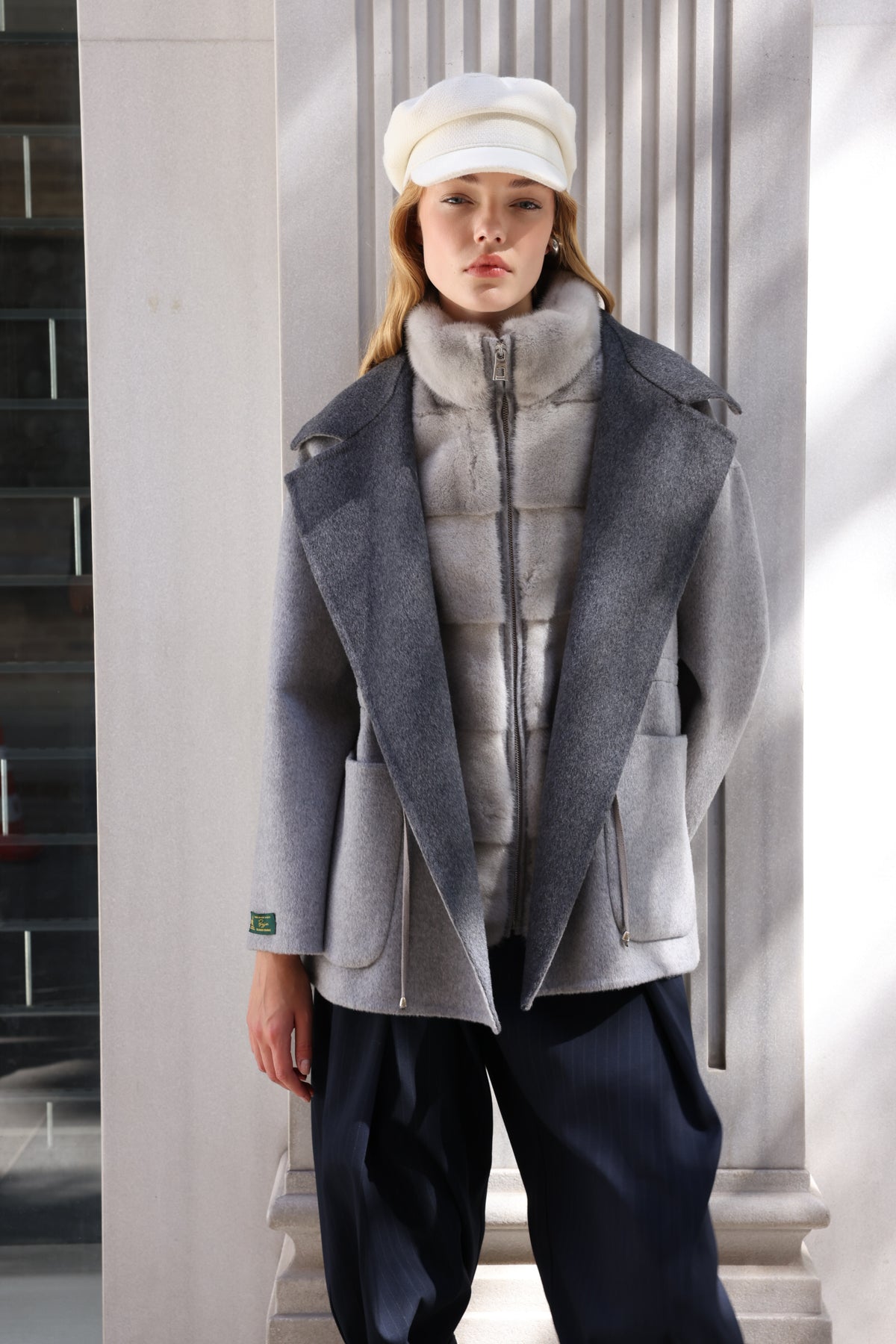 SMOKY PEARL GREY ALPACA MINK FUR VEST JACKET -9478