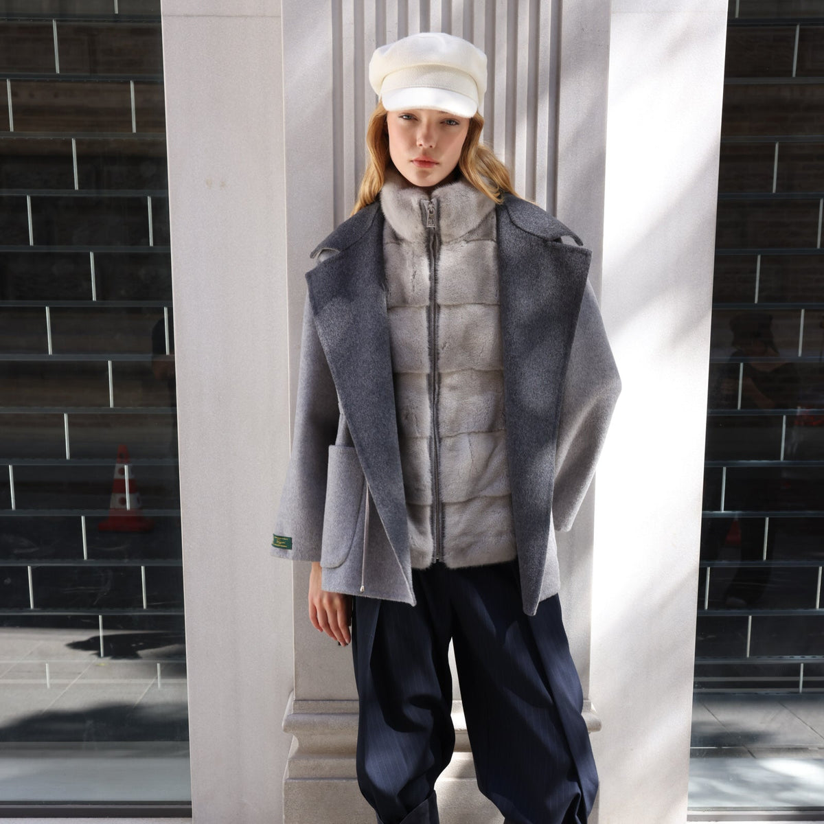 SMOKY PEARL GREY ALPACA MINK FUR VEST JACKET -9478