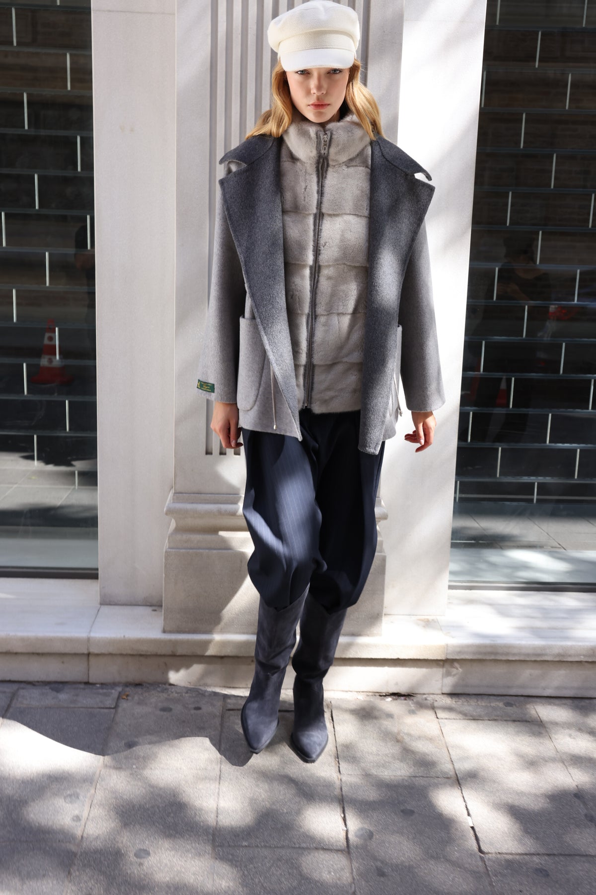 SMOKY PEARL GREY ALPACA MINK FUR VEST JACKET -9478