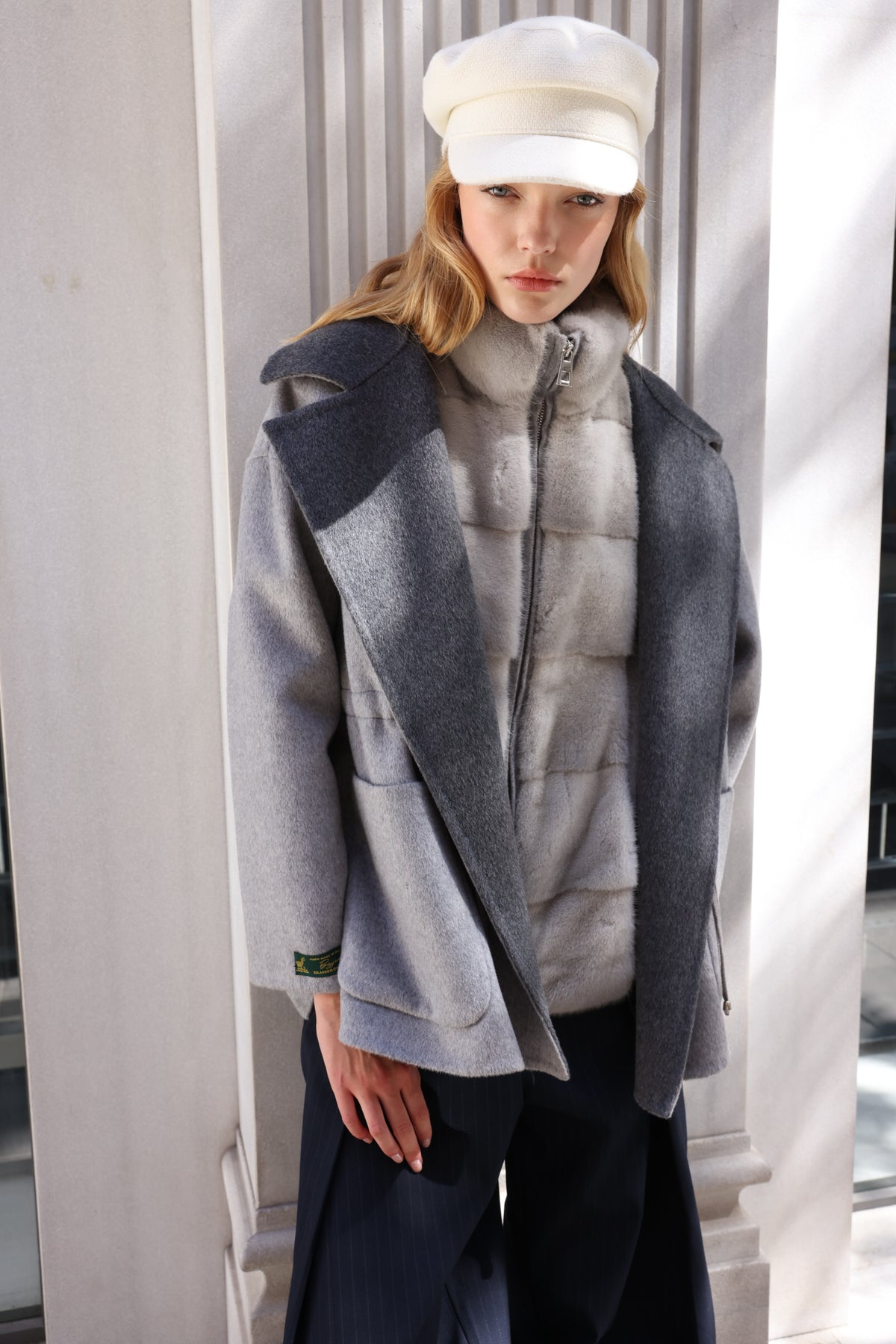SMOKY PEARL GREY ALPACA MINK FUR VEST JACKET -9478