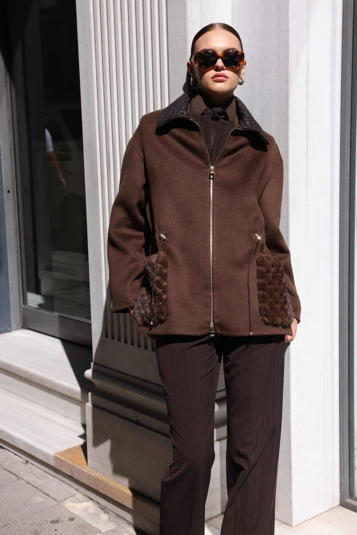 BROWN ALPACA MINK JACKET-3917F