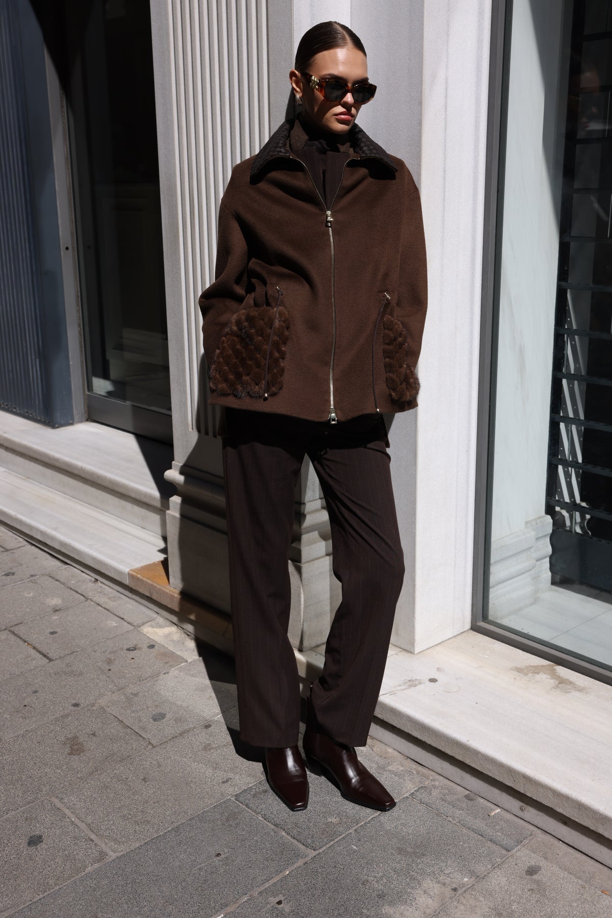 BROWN ALPACA MINK JACKET-3917F