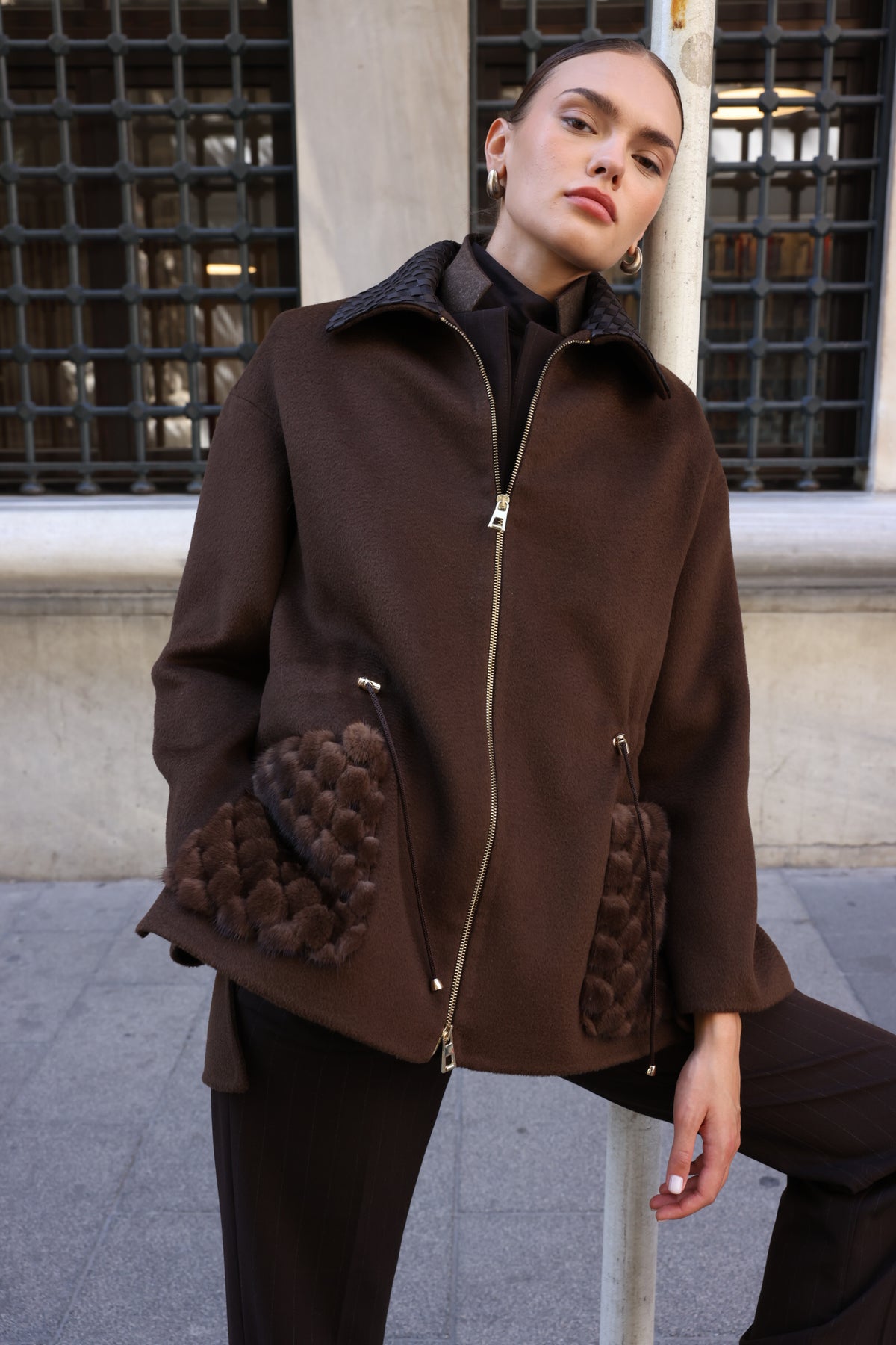 BROWN ALPACA MINK JACKET-3917F