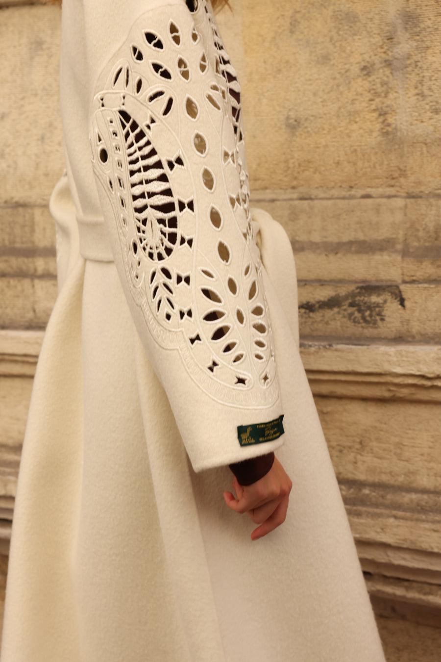 WHITE EMBROIDERED ALPACA COAT -9687